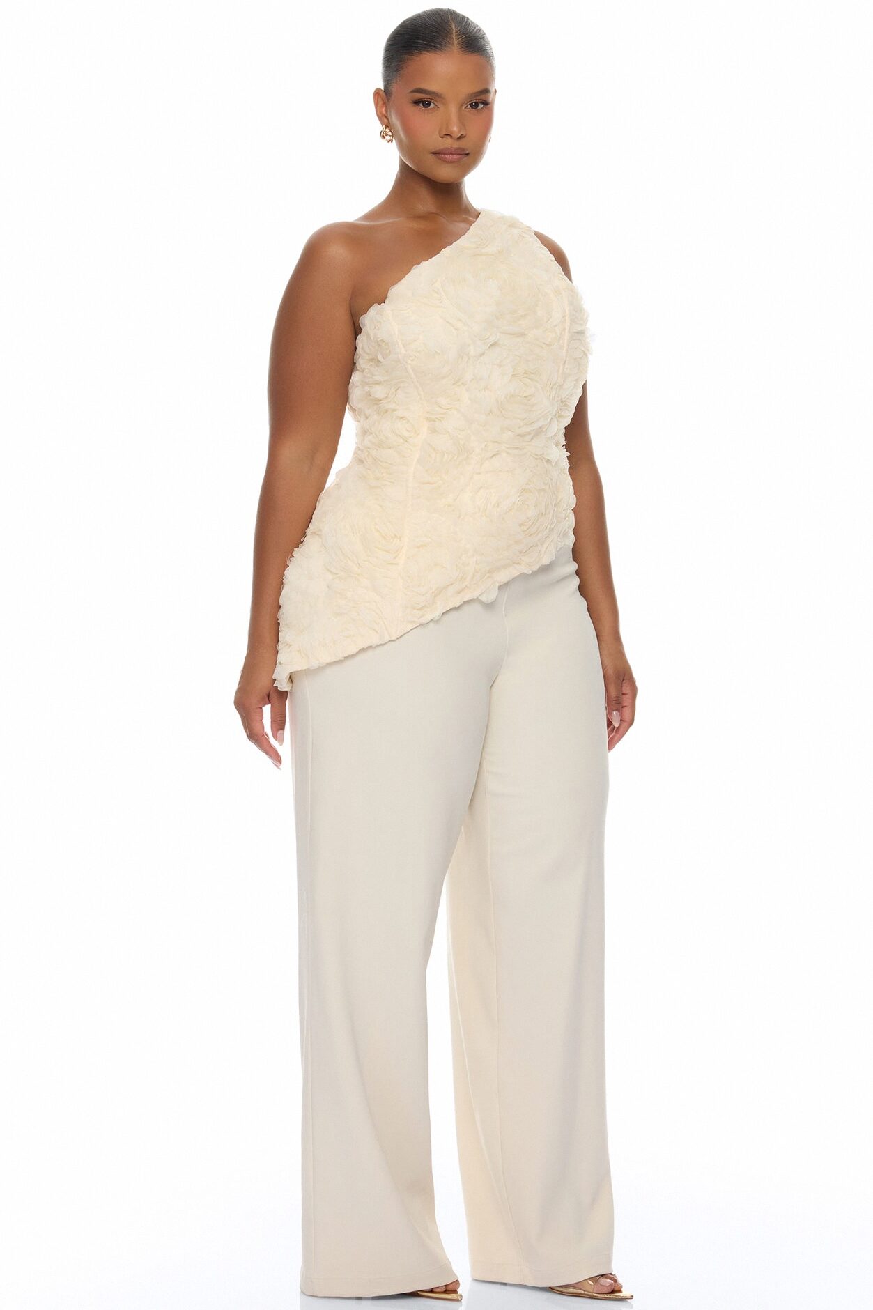 Daphne One Shoulder Corset Pant Set - Cream