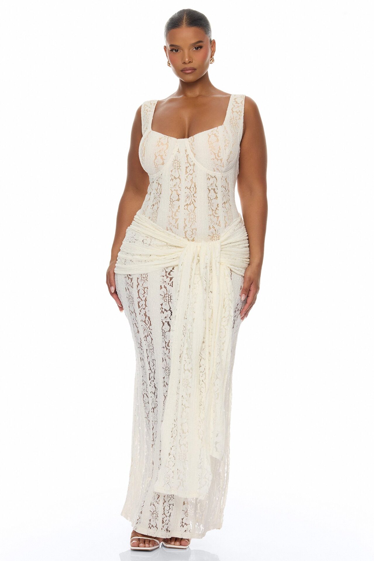 Martina Draped Lace Maxi Dress - Ivory