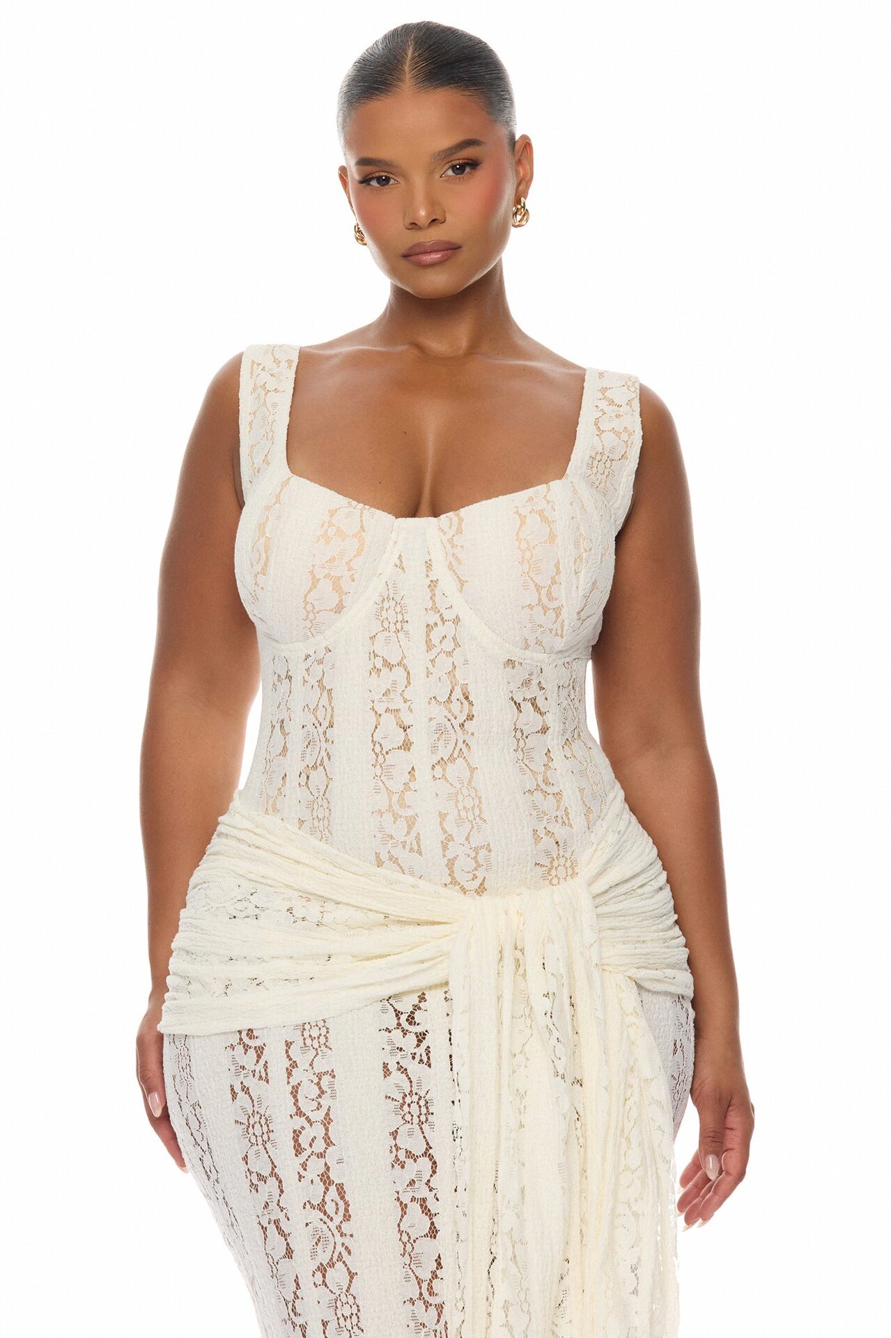 Martina Draped Lace Maxi Dress - Ivory