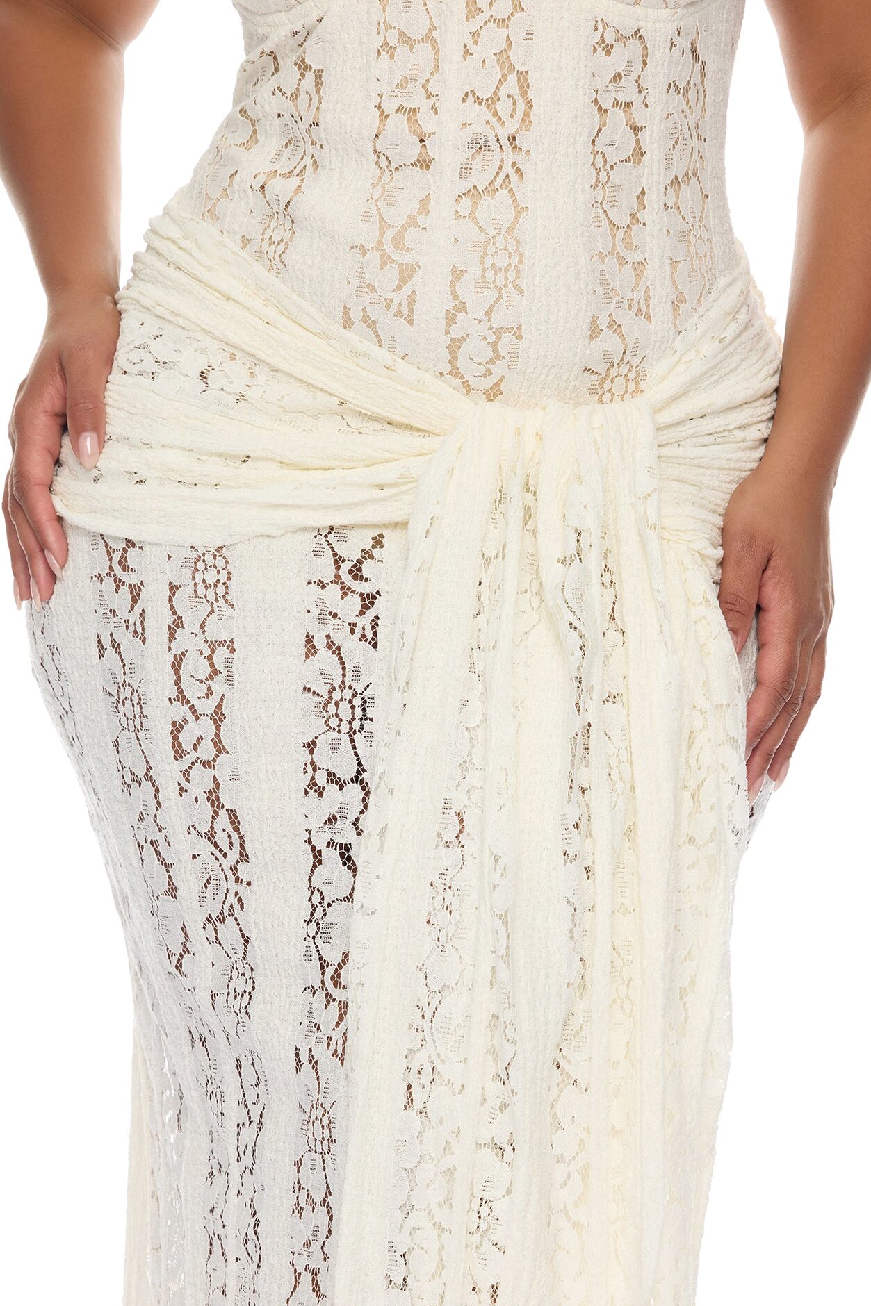 Martina Draped Lace Maxi Dress - Ivory