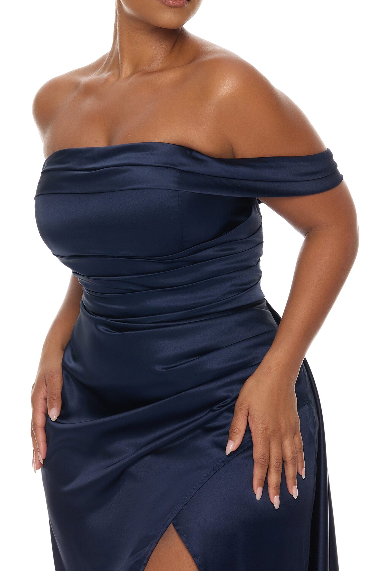 Grayson Off Shoulder Satin Maxi Dress - Navy