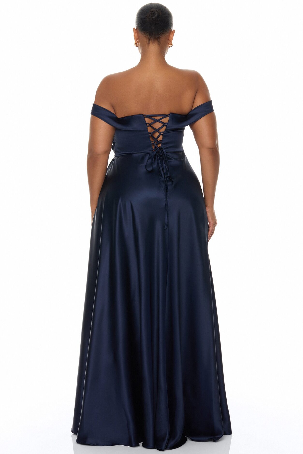 Grayson Off Shoulder Satin Maxi Dress - Navy