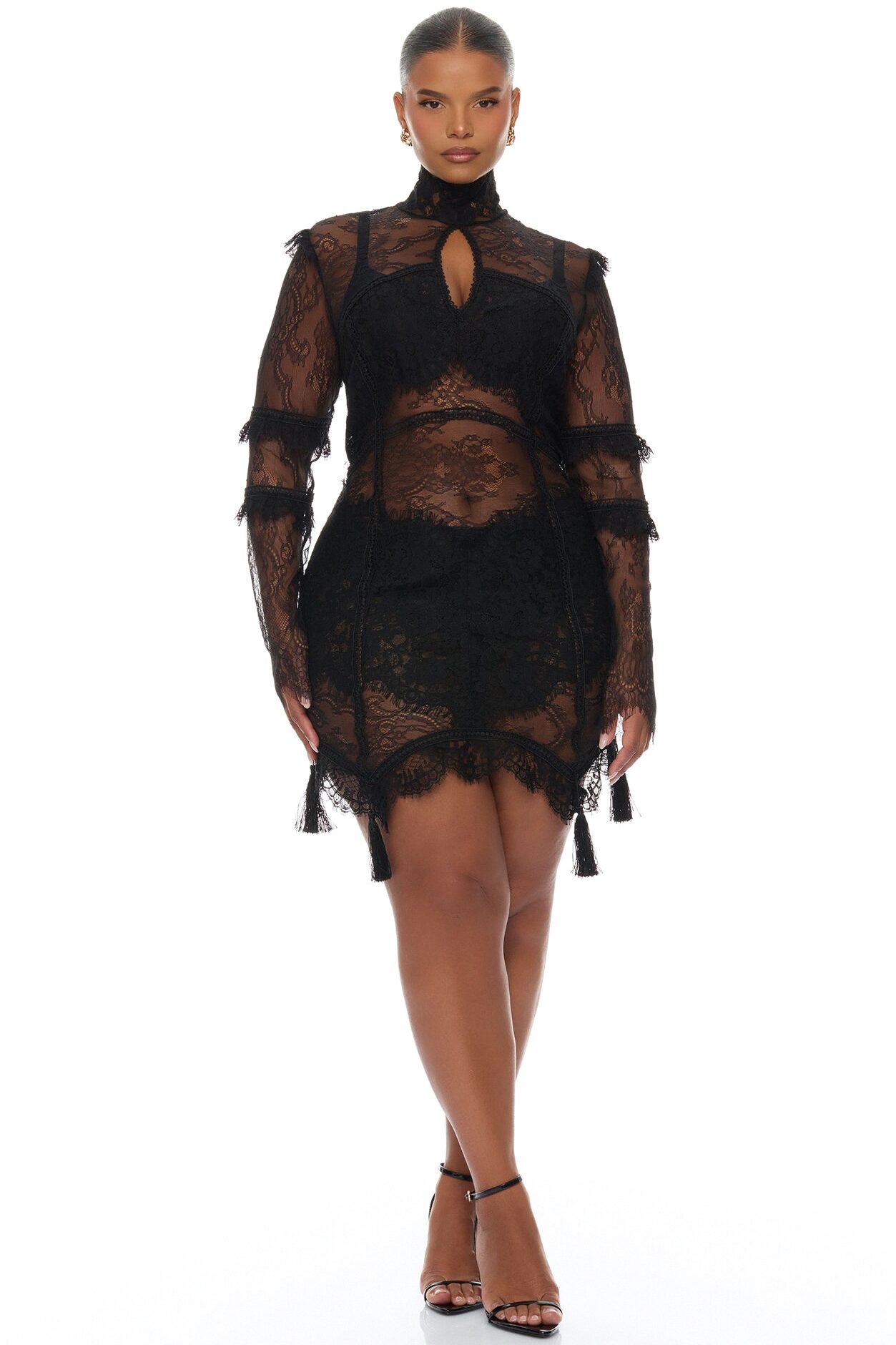 Lana Sheer Lace Mini Dress - Black