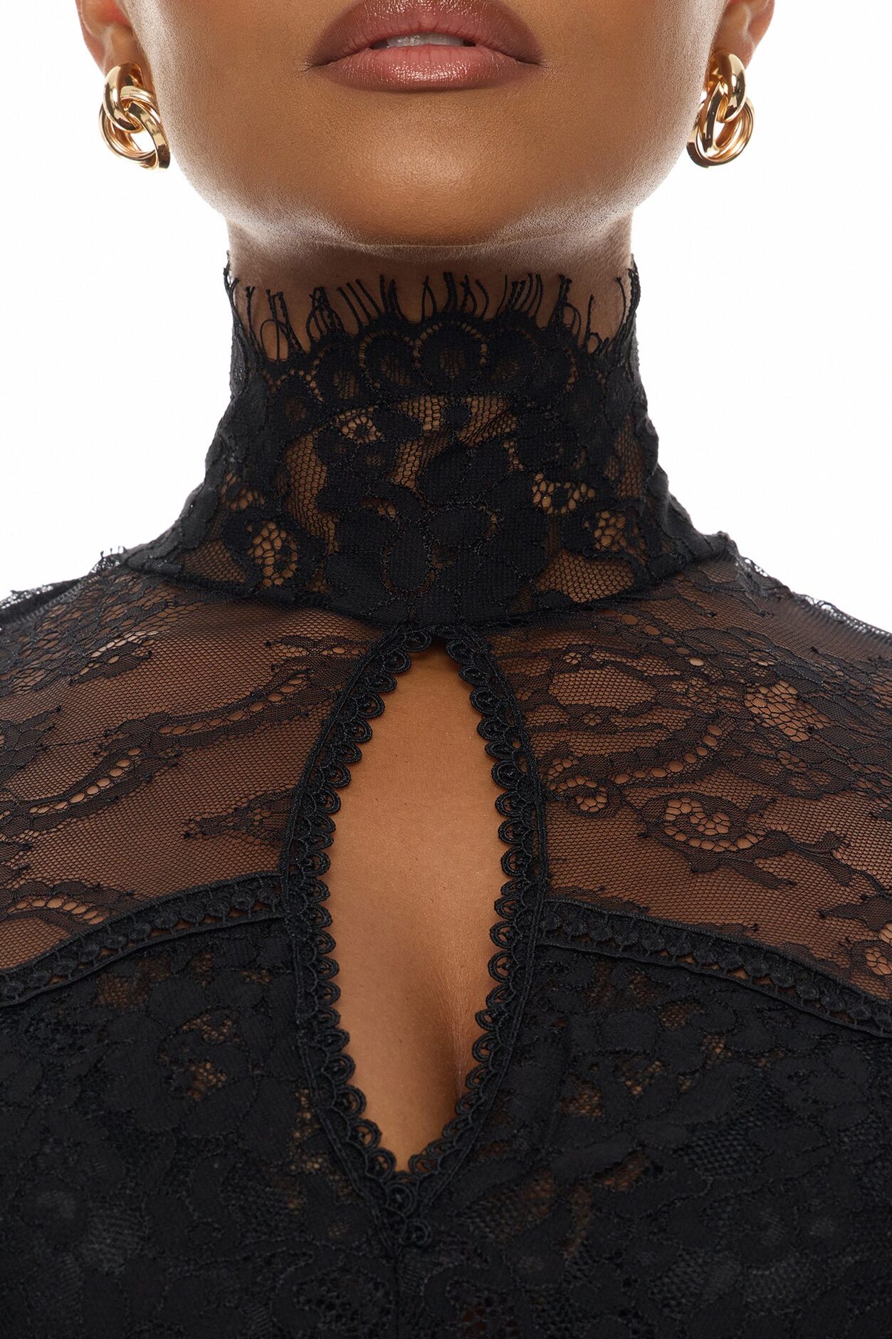 Lana Sheer Lace Mini Dress - Black