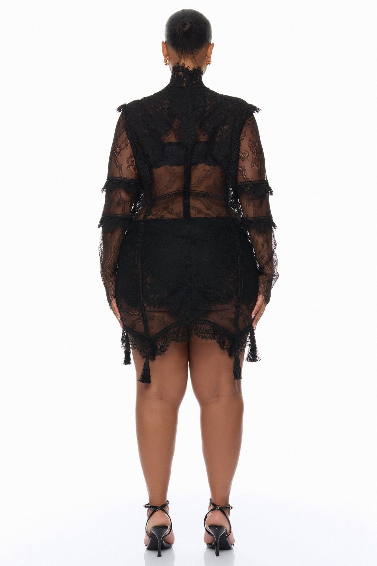 Lana Sheer Lace Mini Dress - Black