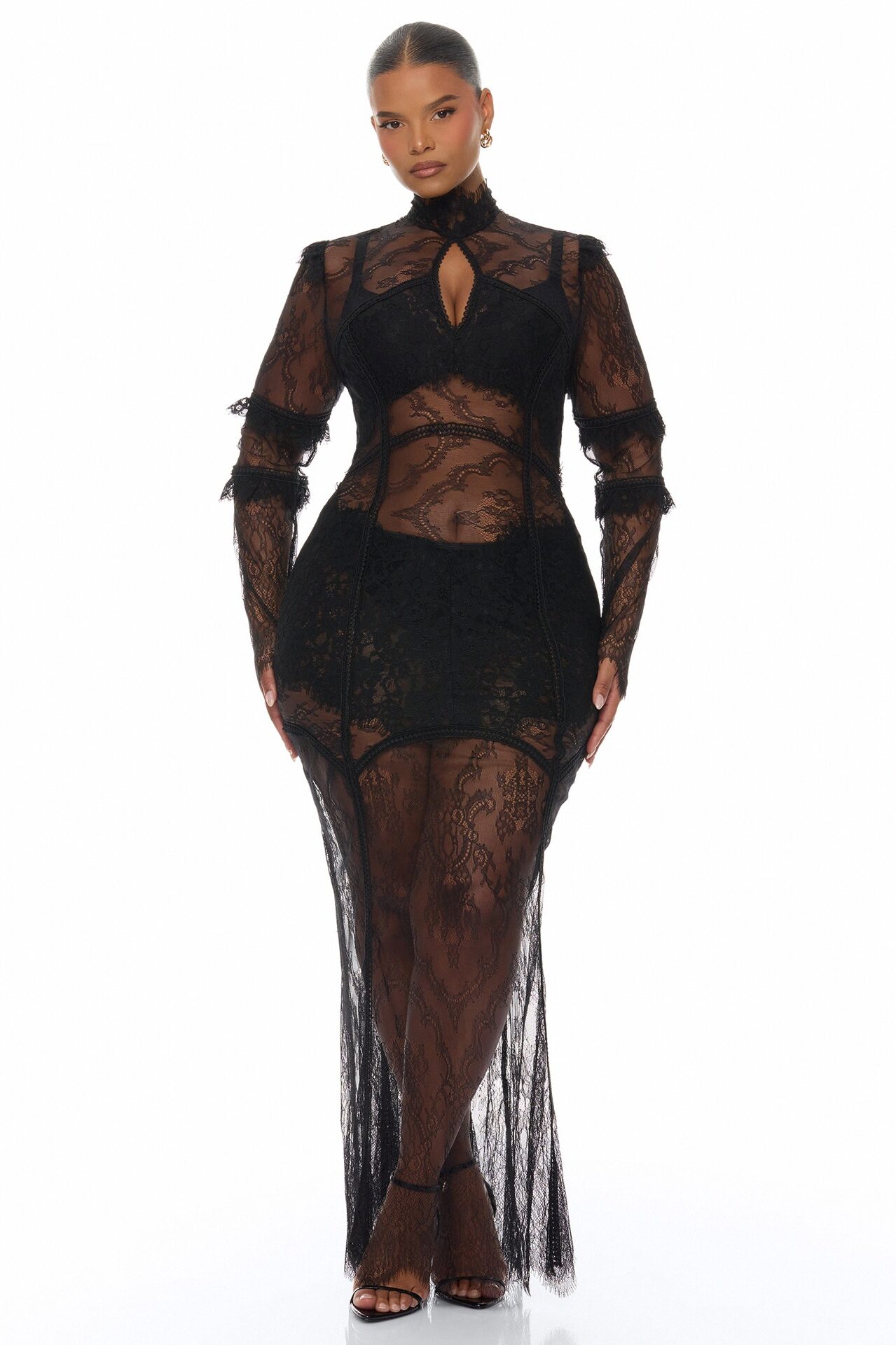 Lana Sheer Lace Maxi Dress - Black