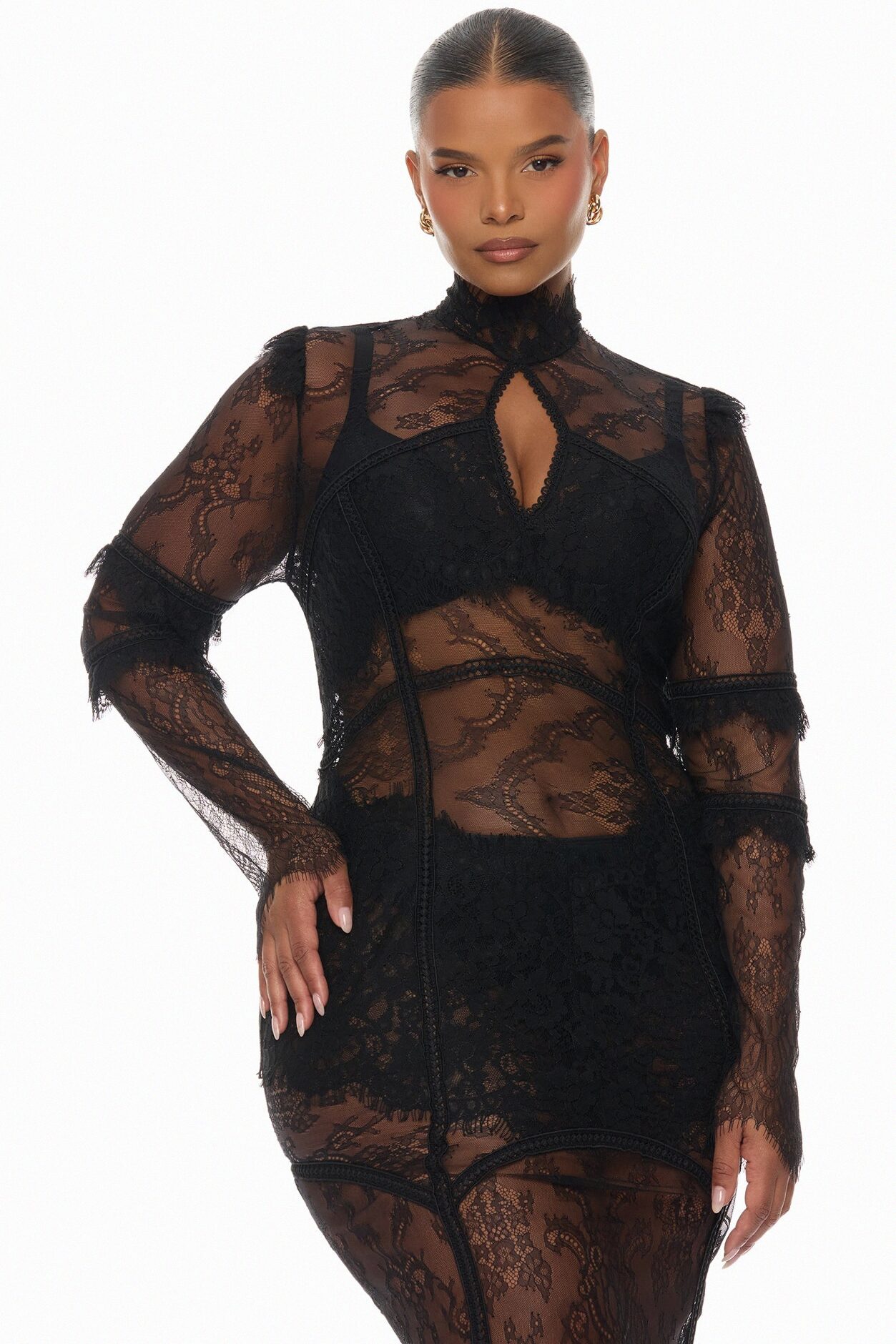 Lana Sheer Lace Maxi Dress - Black