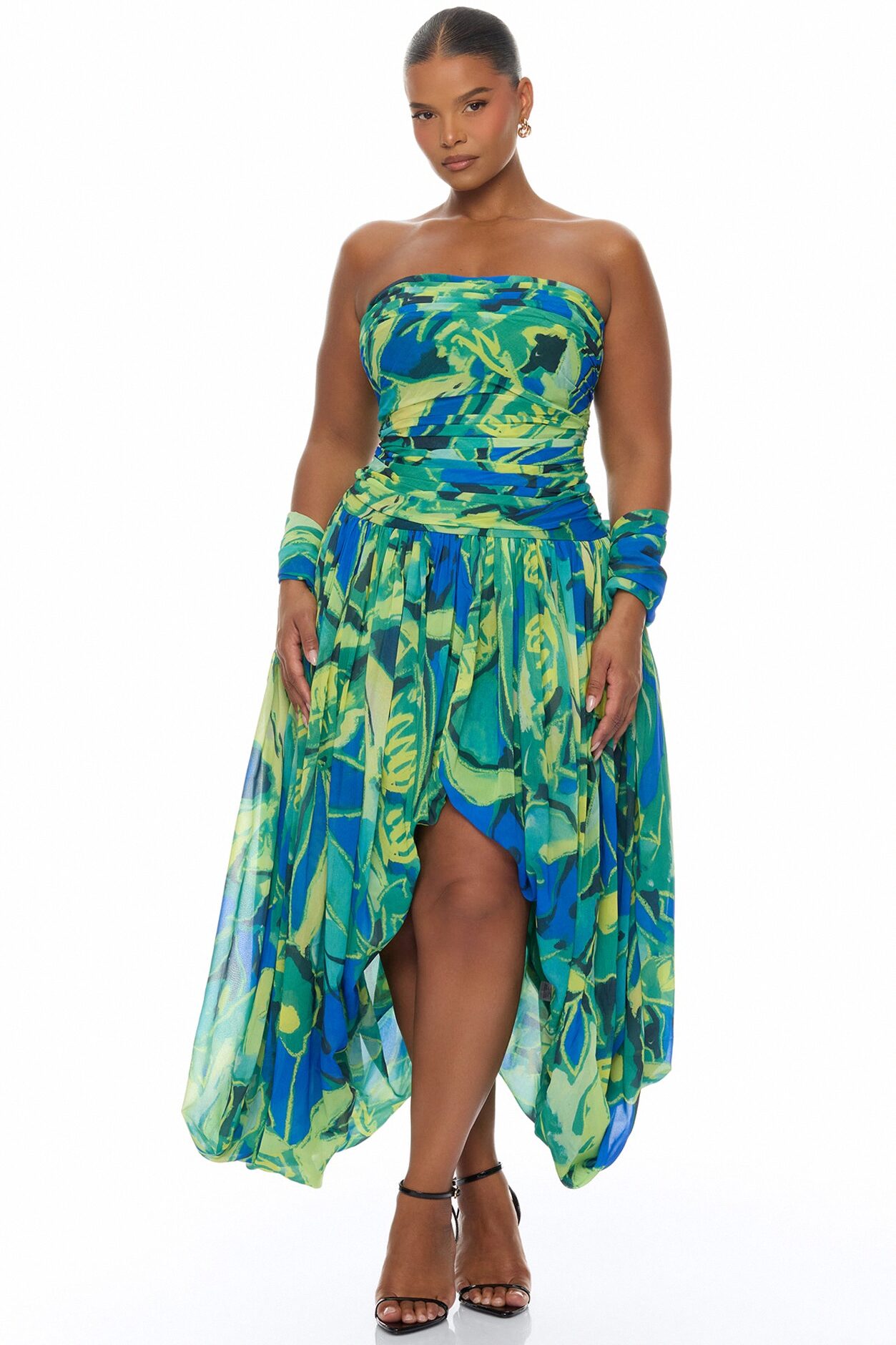 Billie Draped Scarf Chiffon Maxi Dress - Green/combo