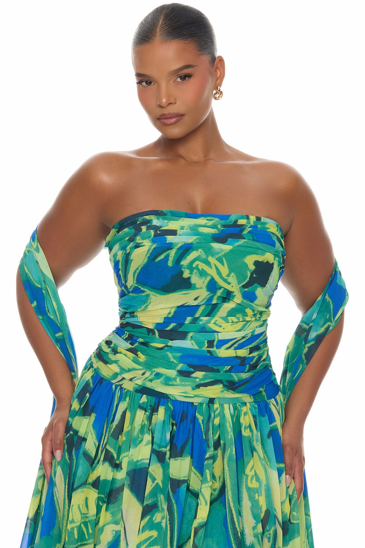 Billie Draped Scarf Chiffon Maxi Dress - Green/combo
