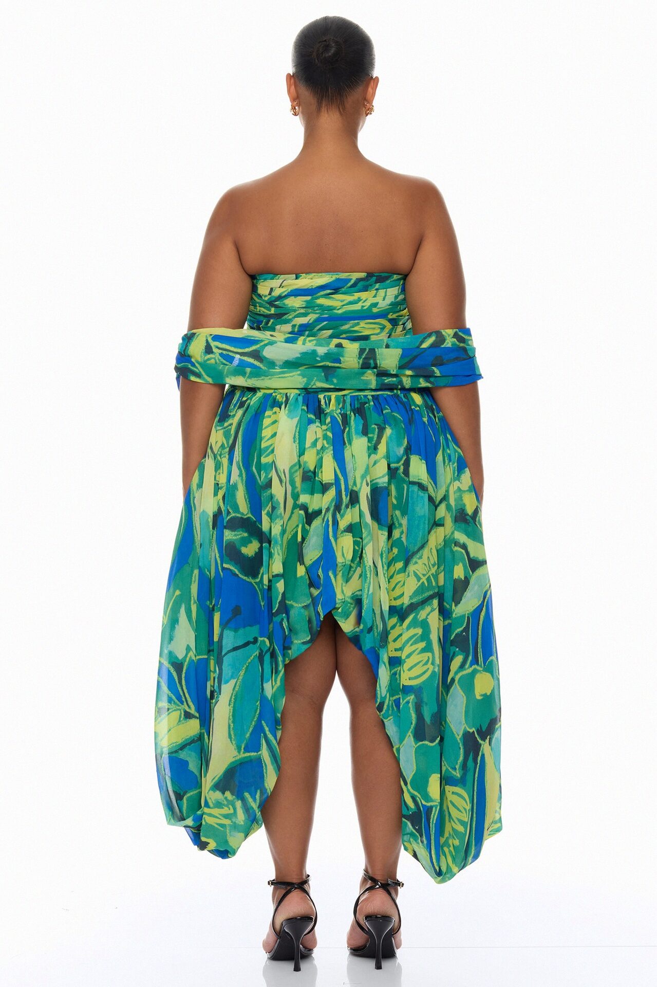 Billie Draped Scarf Chiffon Maxi Dress - Green/combo