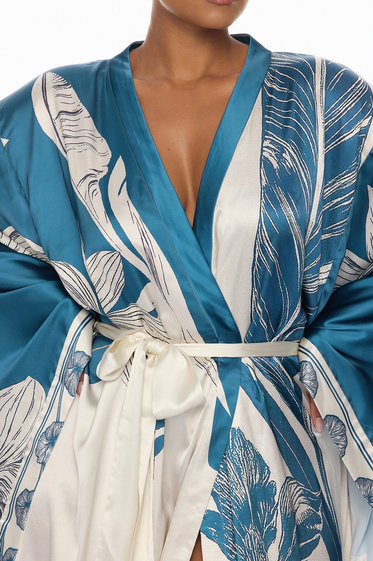 Junie Bell Sleeve Satin Kimono - Teal/combo