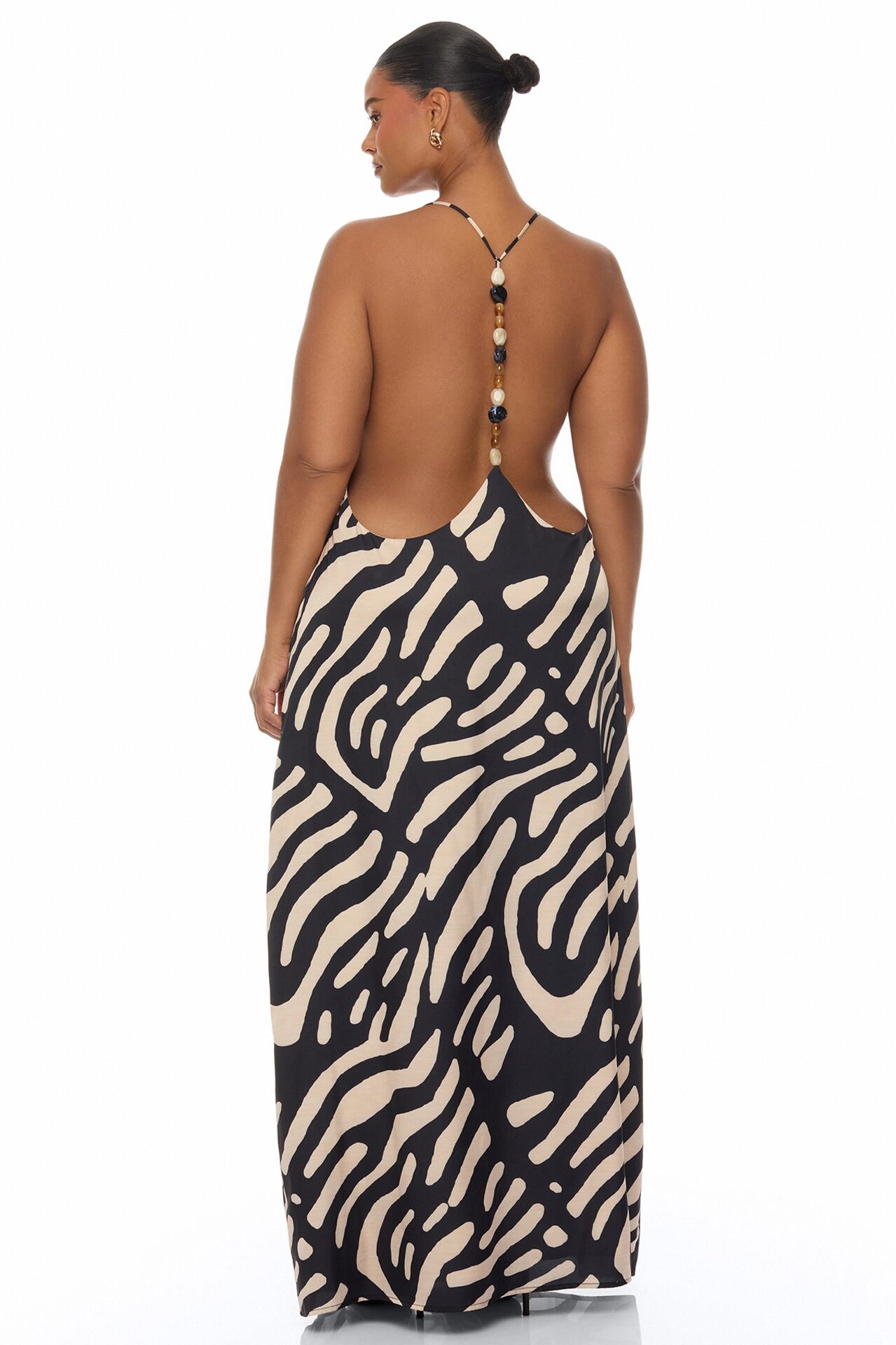 Daydreaming Backless Satin Maxi Dress - Black/combo