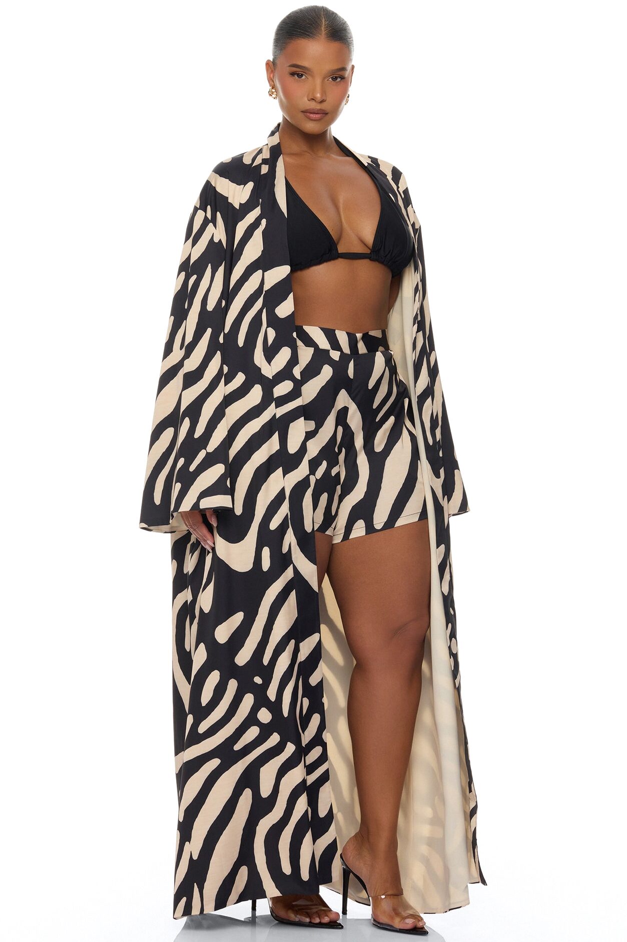 Daydreaming Satin Kimono Short Set - Black/combo