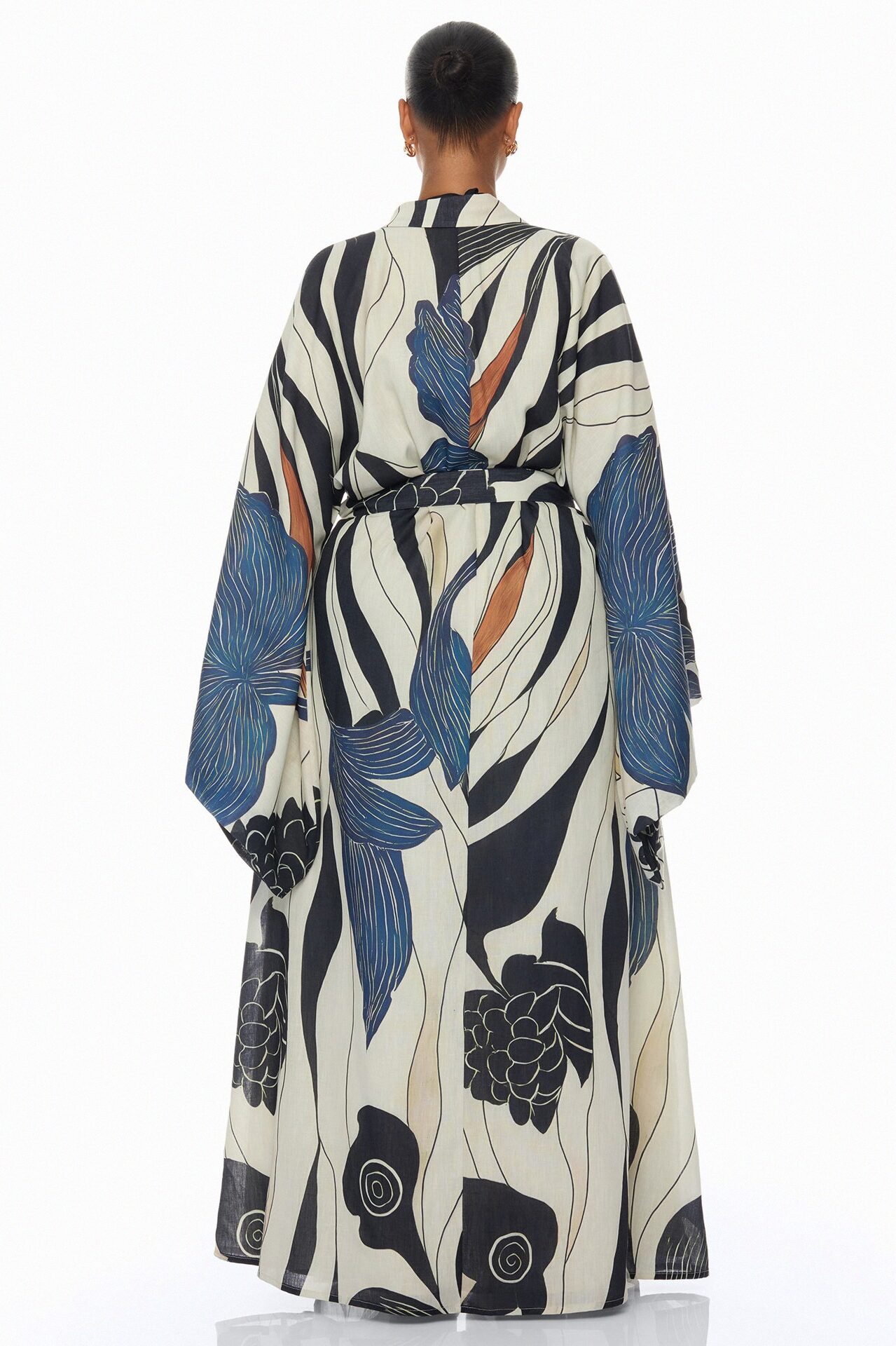 Daniella Bell Sleeve Linen Kimono - Navy/combo