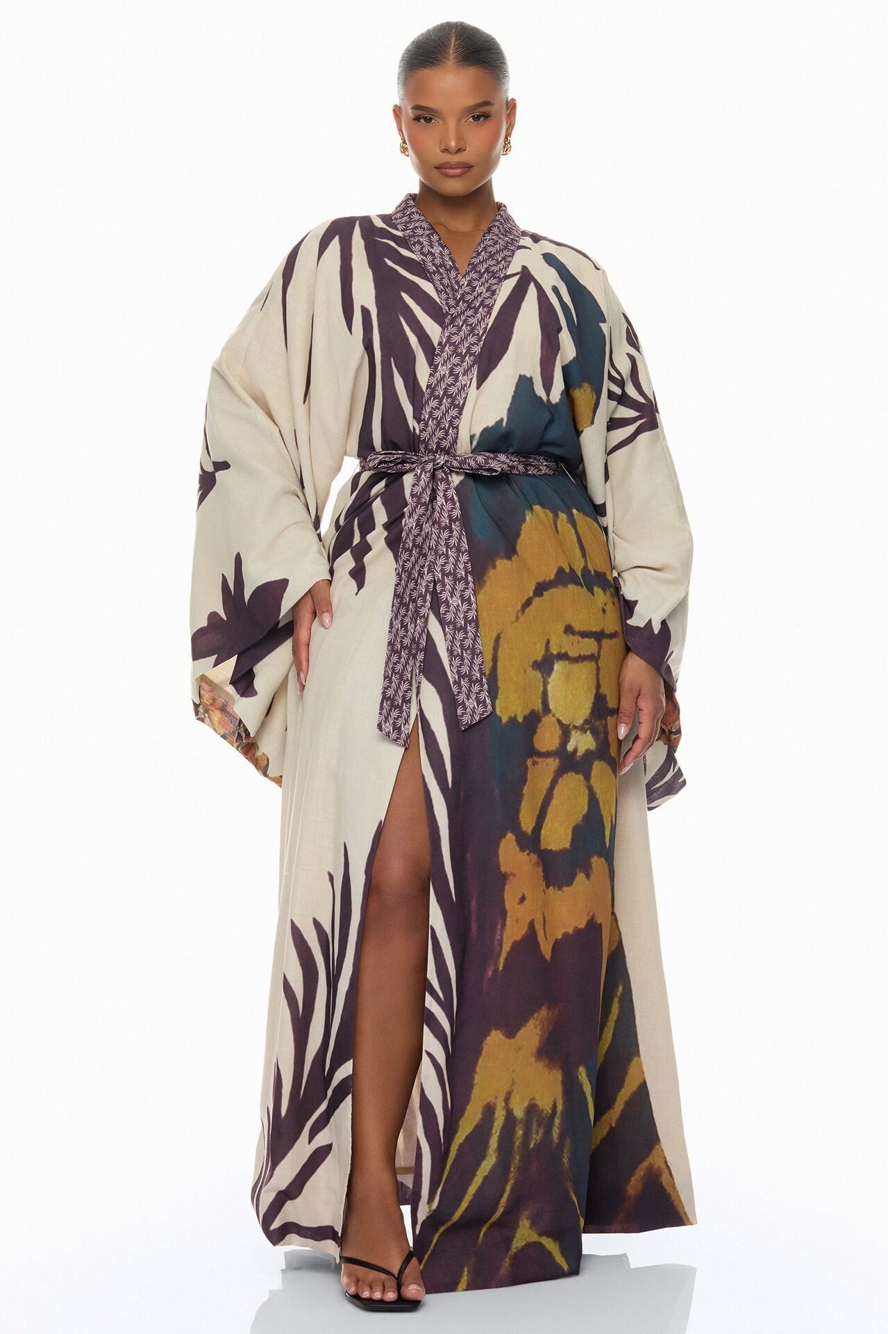 Samira Tie Waist Linen Maxi Dress - Taupe/combo