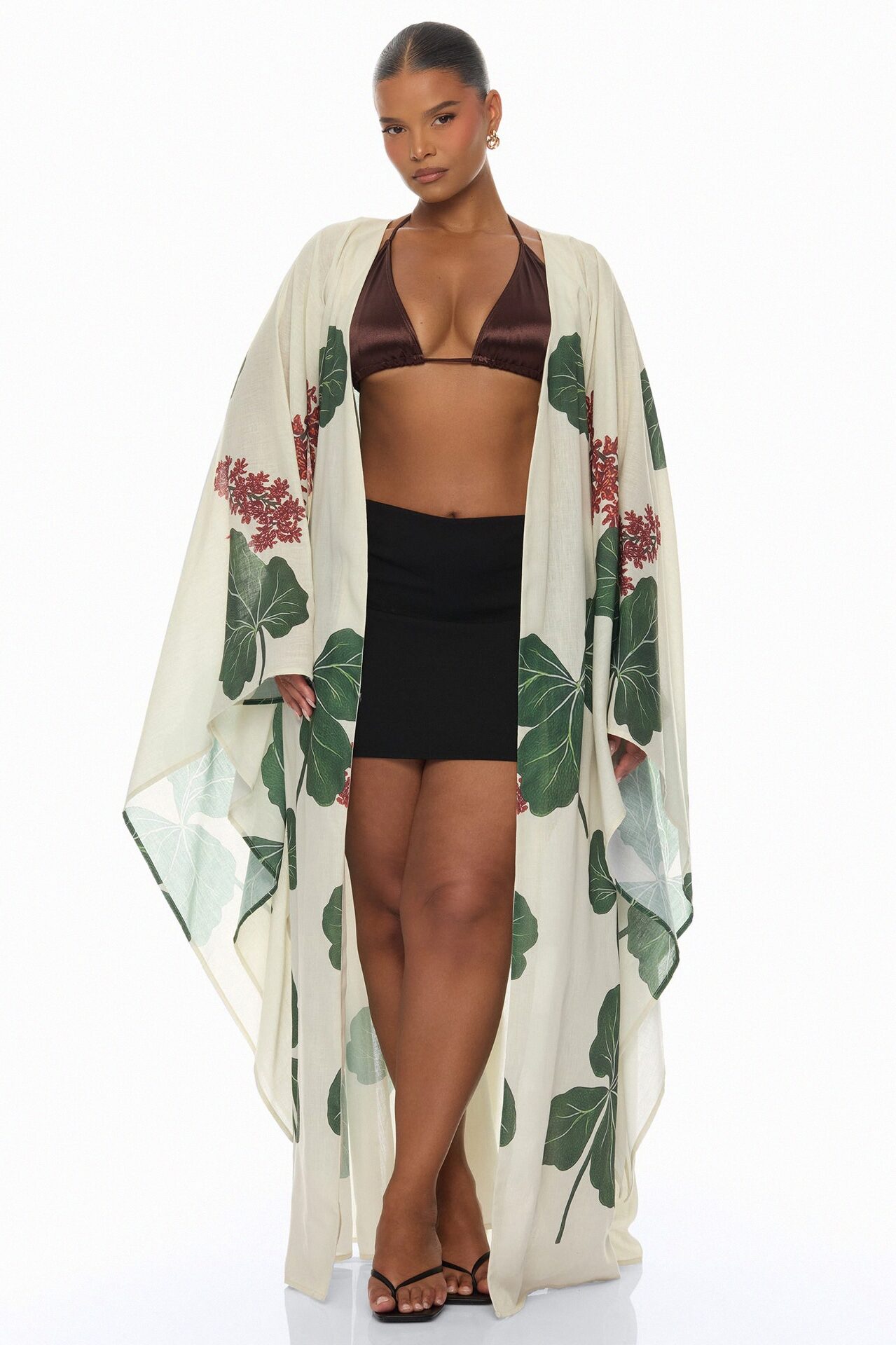 Tropic Getaway Linen Kimono - Ivory/combo
