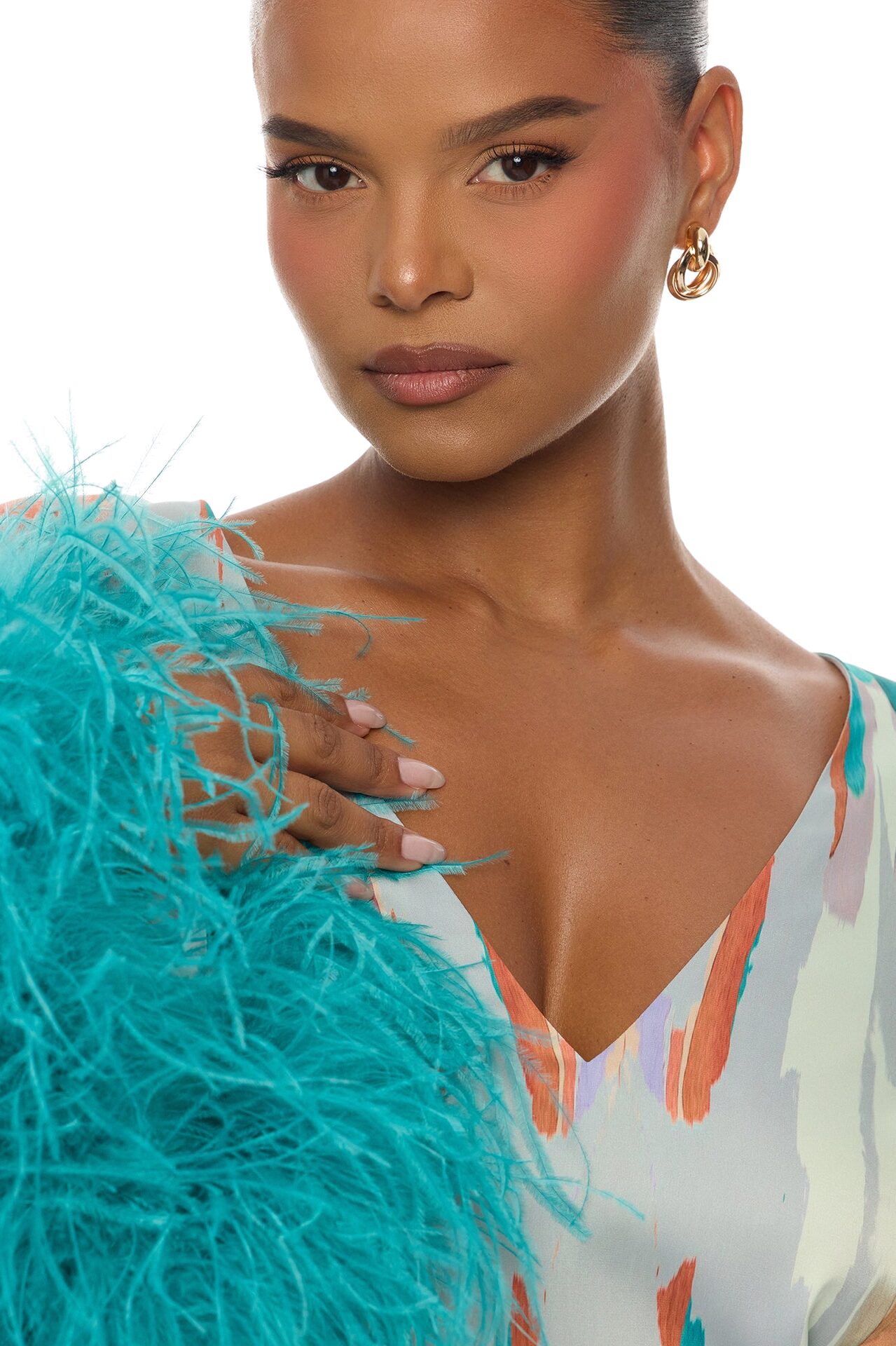 Daydreaming Feathered Satin Mini Dress - Turquoise/combo
