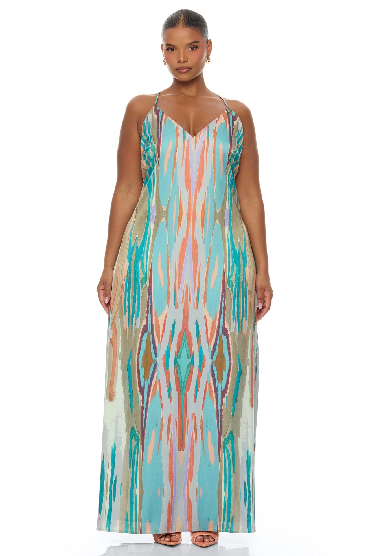 Daydreaming Backless Satin Maxi Dress - Turquoise/combo