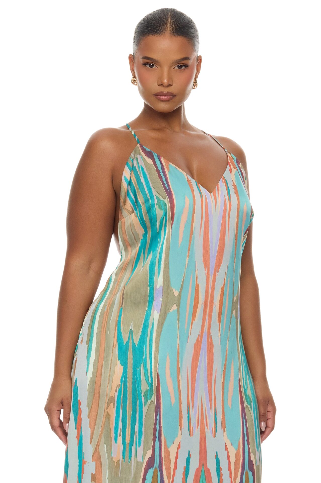 Daydreaming Backless Satin Maxi Dress - Turquoise/combo