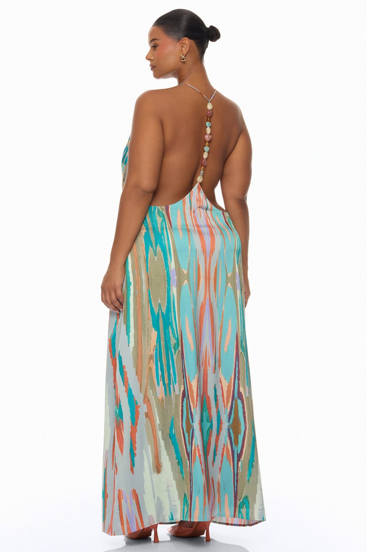 Daydreaming Backless Satin Maxi Dress - Turquoise/combo