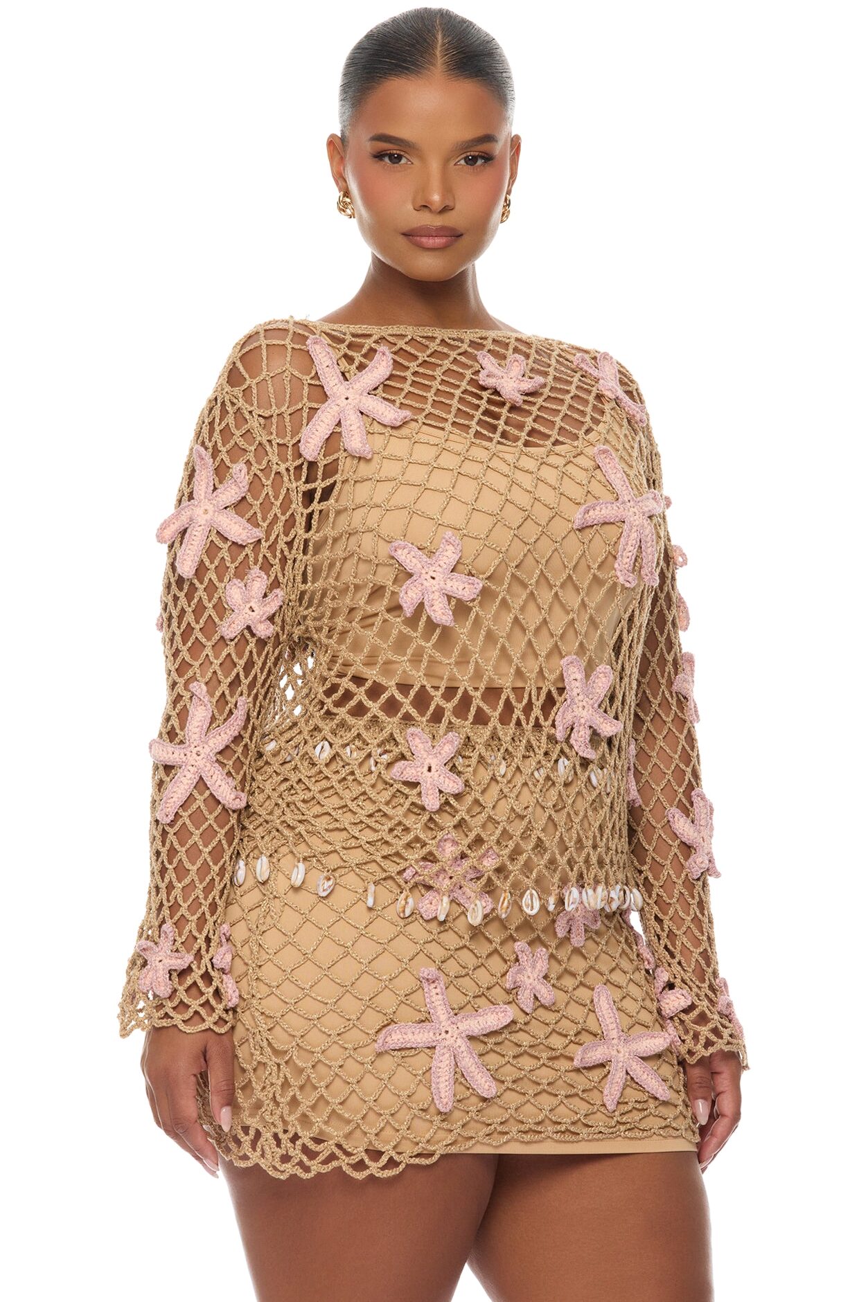 Coral Coast Crochet Mini Skirt Set - Brown/combo
