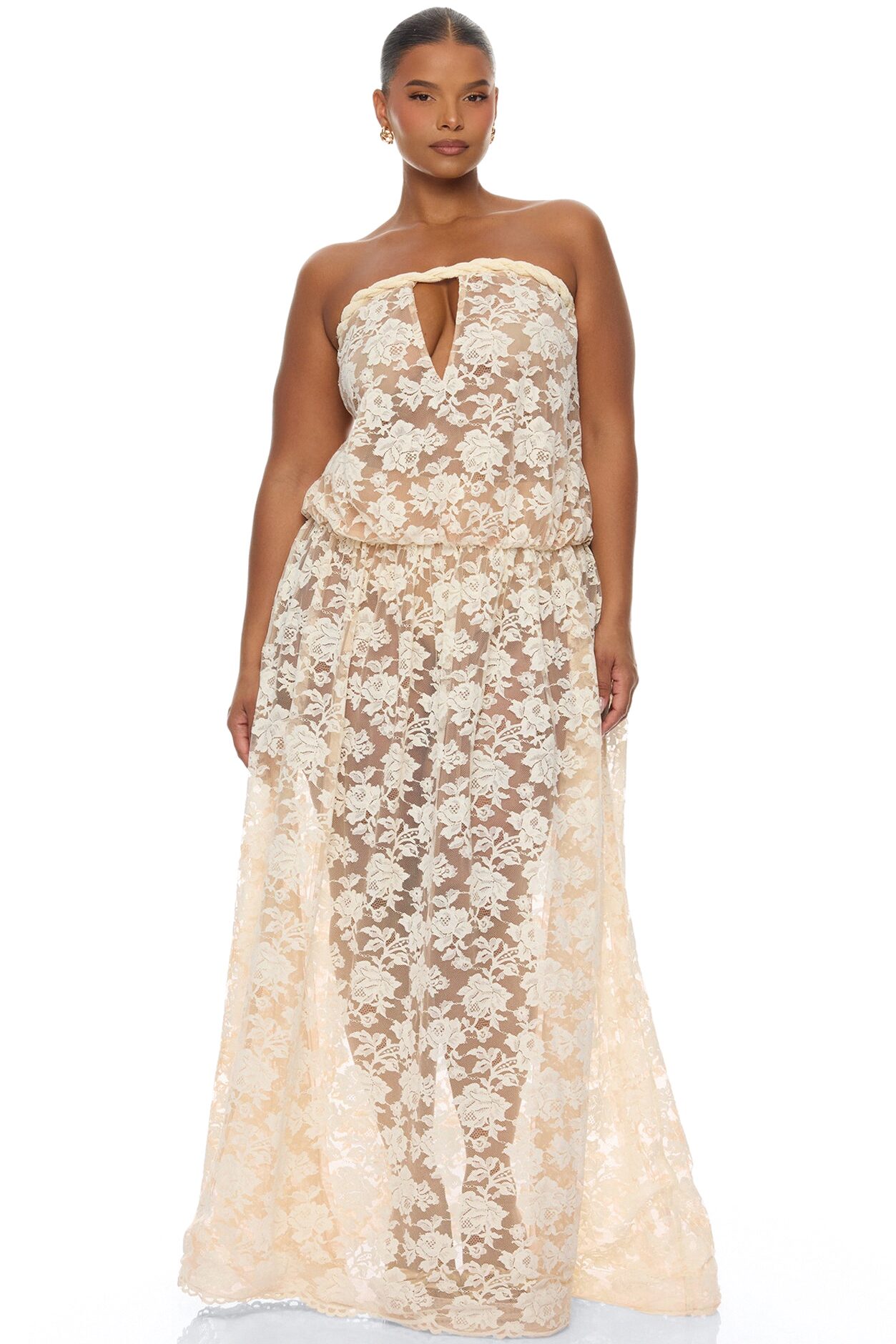Faye Strapless Lace Maxi Dress - Cream