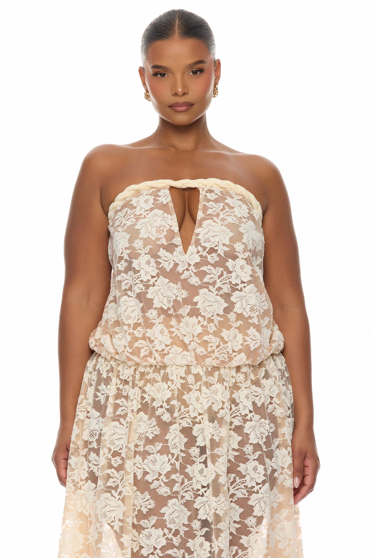 Faye Strapless Lace Maxi Dress - Cream