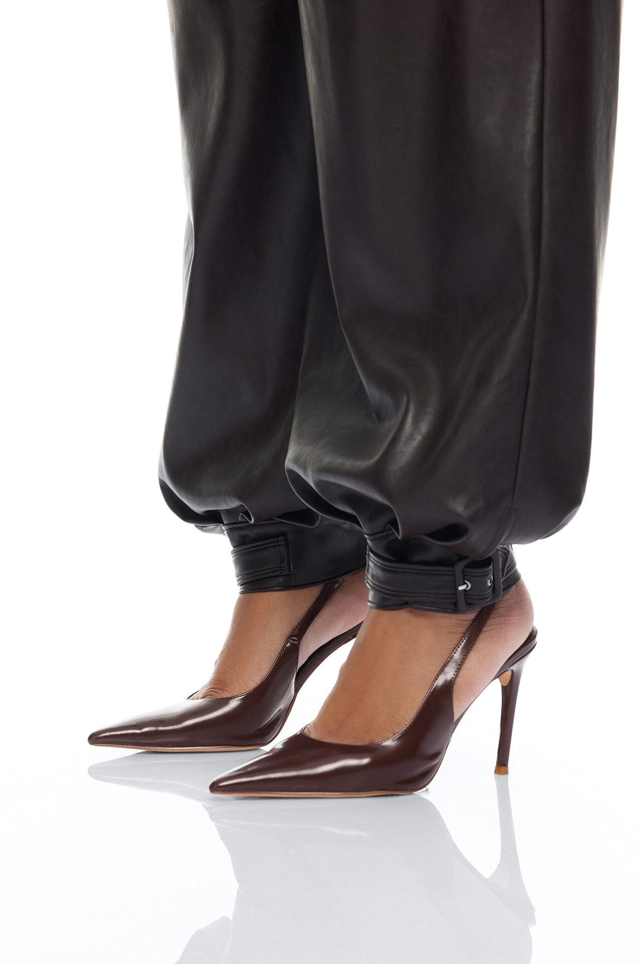 City Streets Faux Leather Balloon Pant Set - Chocolate