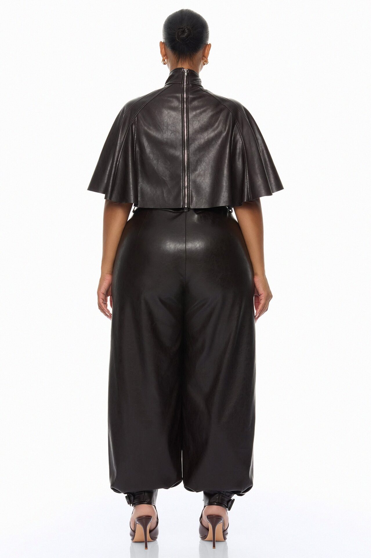 City Streets Faux Leather Balloon Pant Set - Chocolate