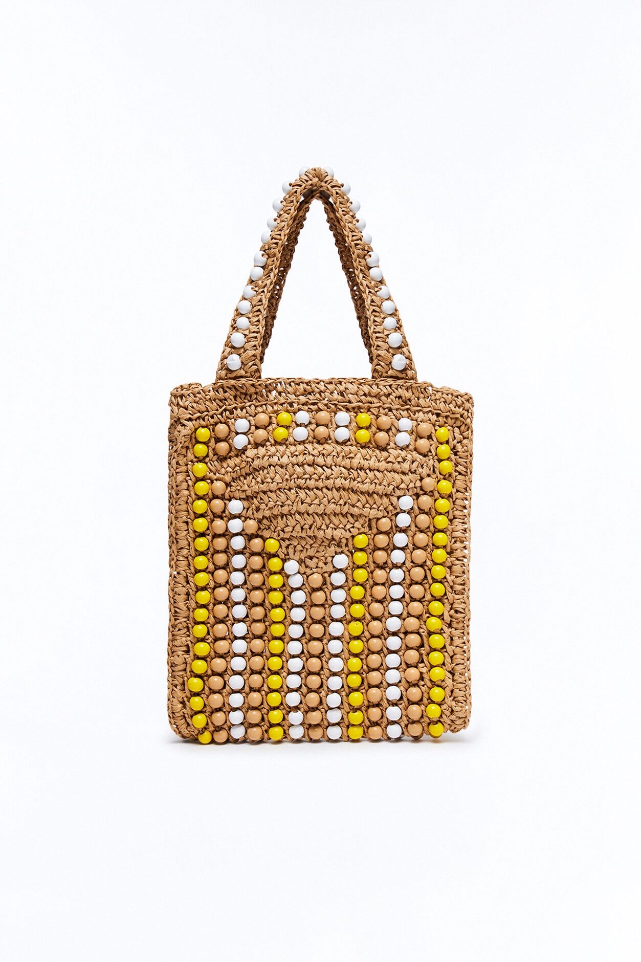 Vacation Time Straw Beaded Satchel Handbag - Yellow/combo