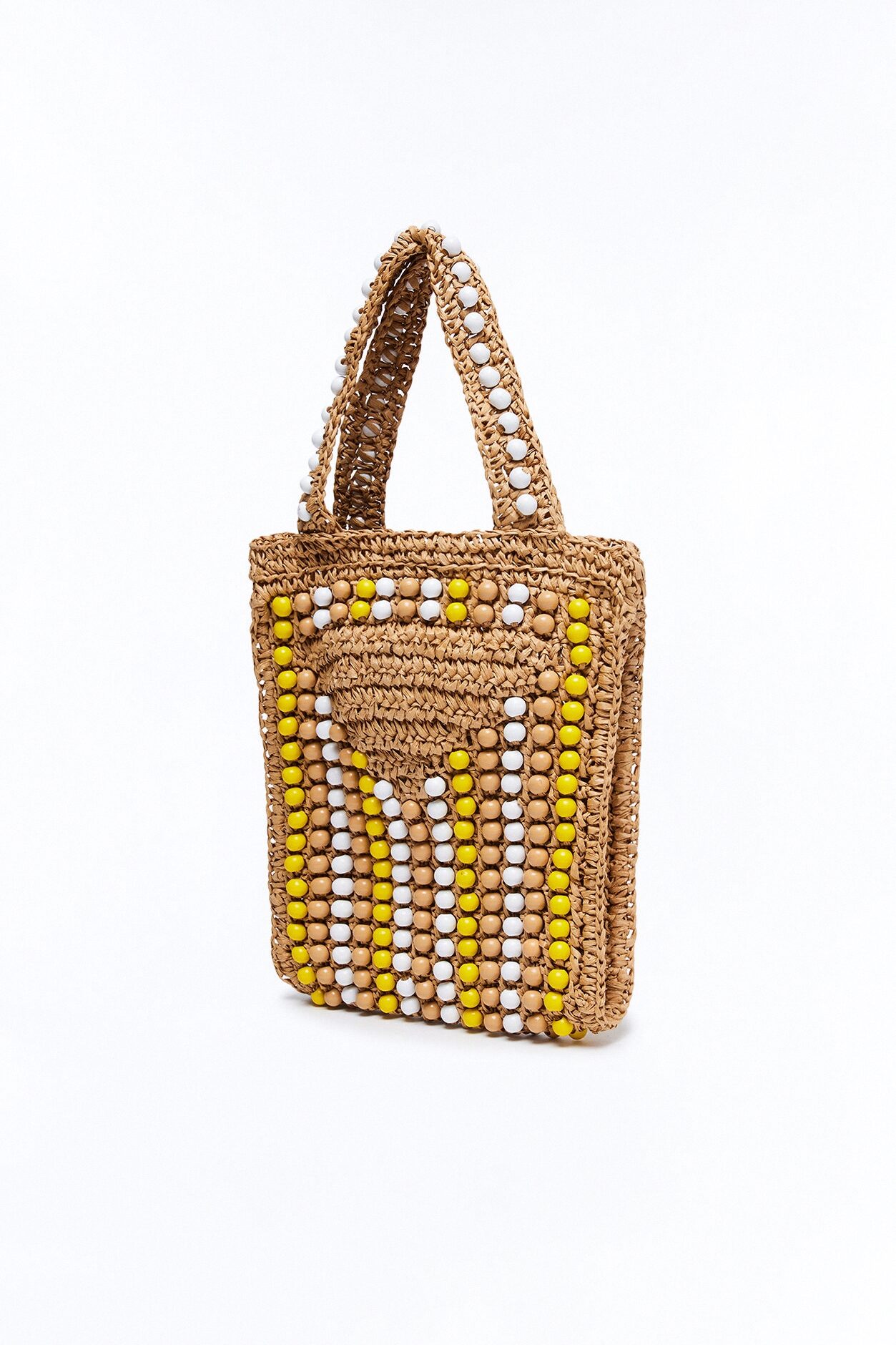 Vacation Time Straw Beaded Satchel Handbag - Yellow/combo