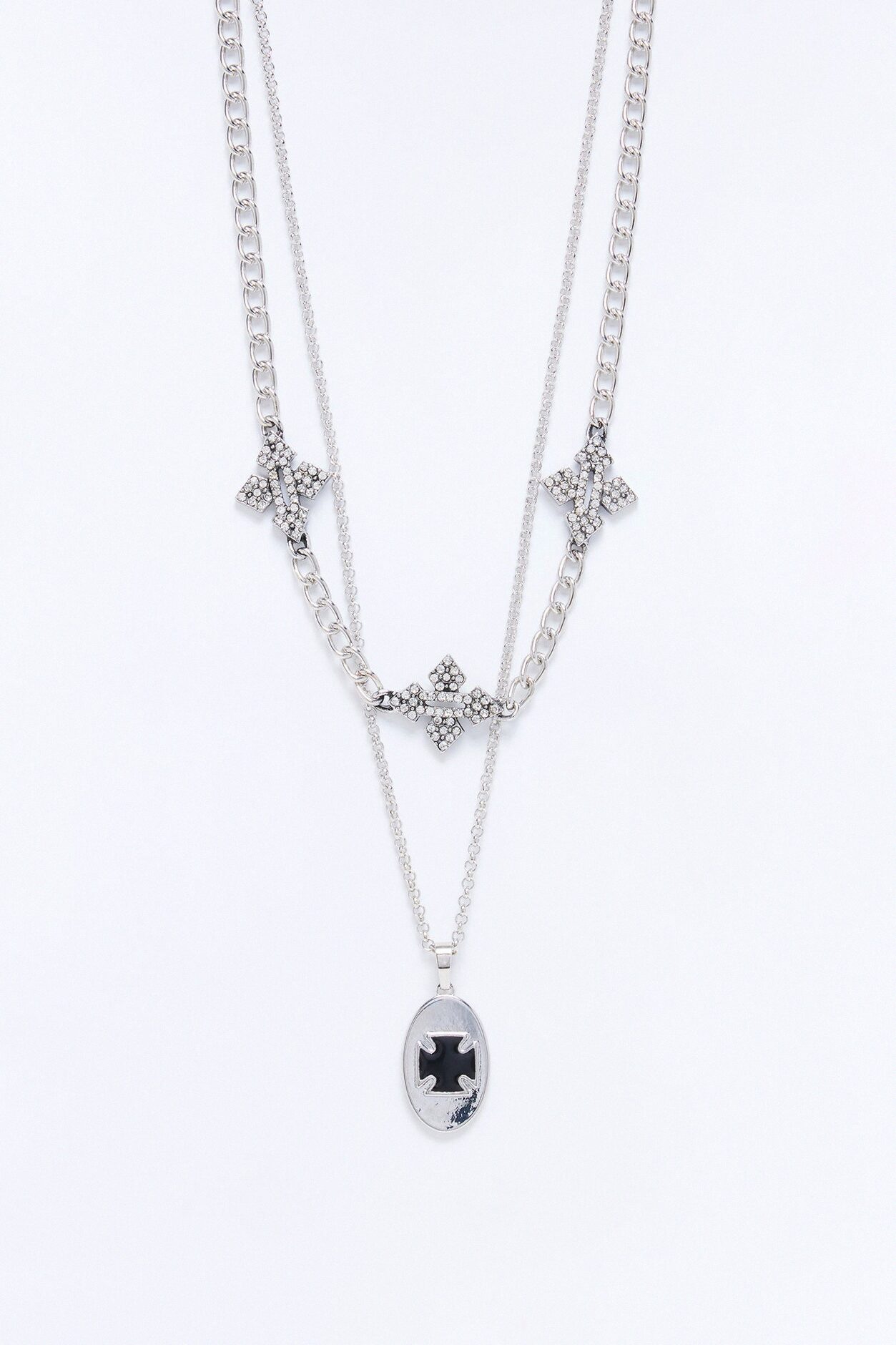 Holy Shield Chain Necklace Set - Silver