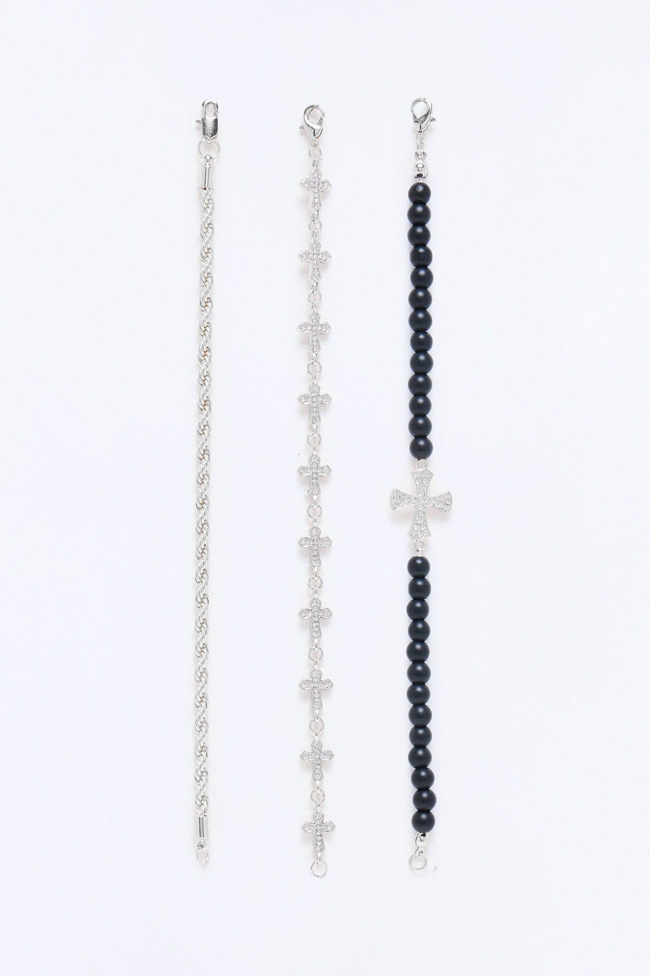 Pray For Faith Iced Cross Bracelet Set - Silver