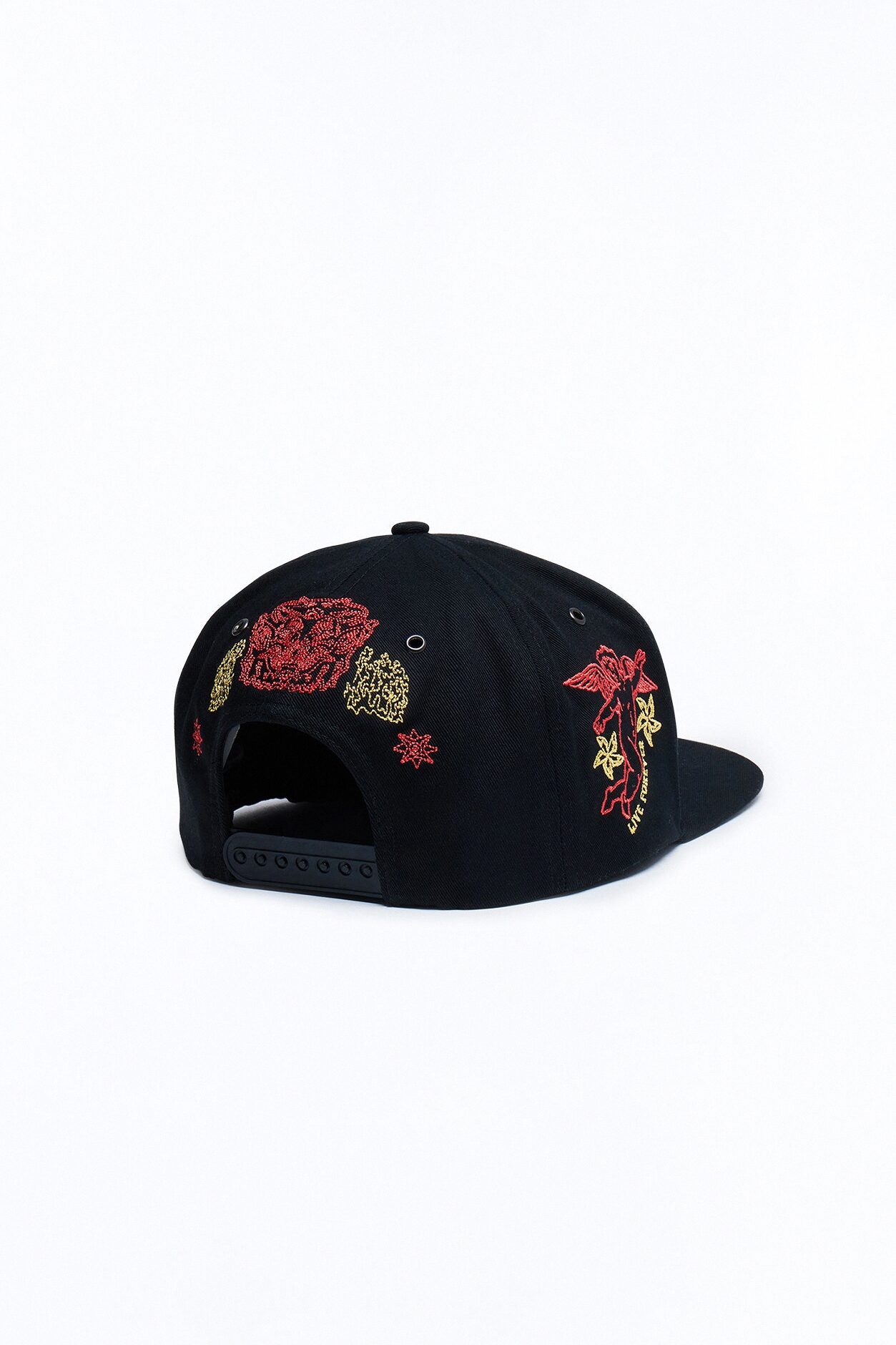 Rhinestone Graphic Embroidered Snapback Hat - Black