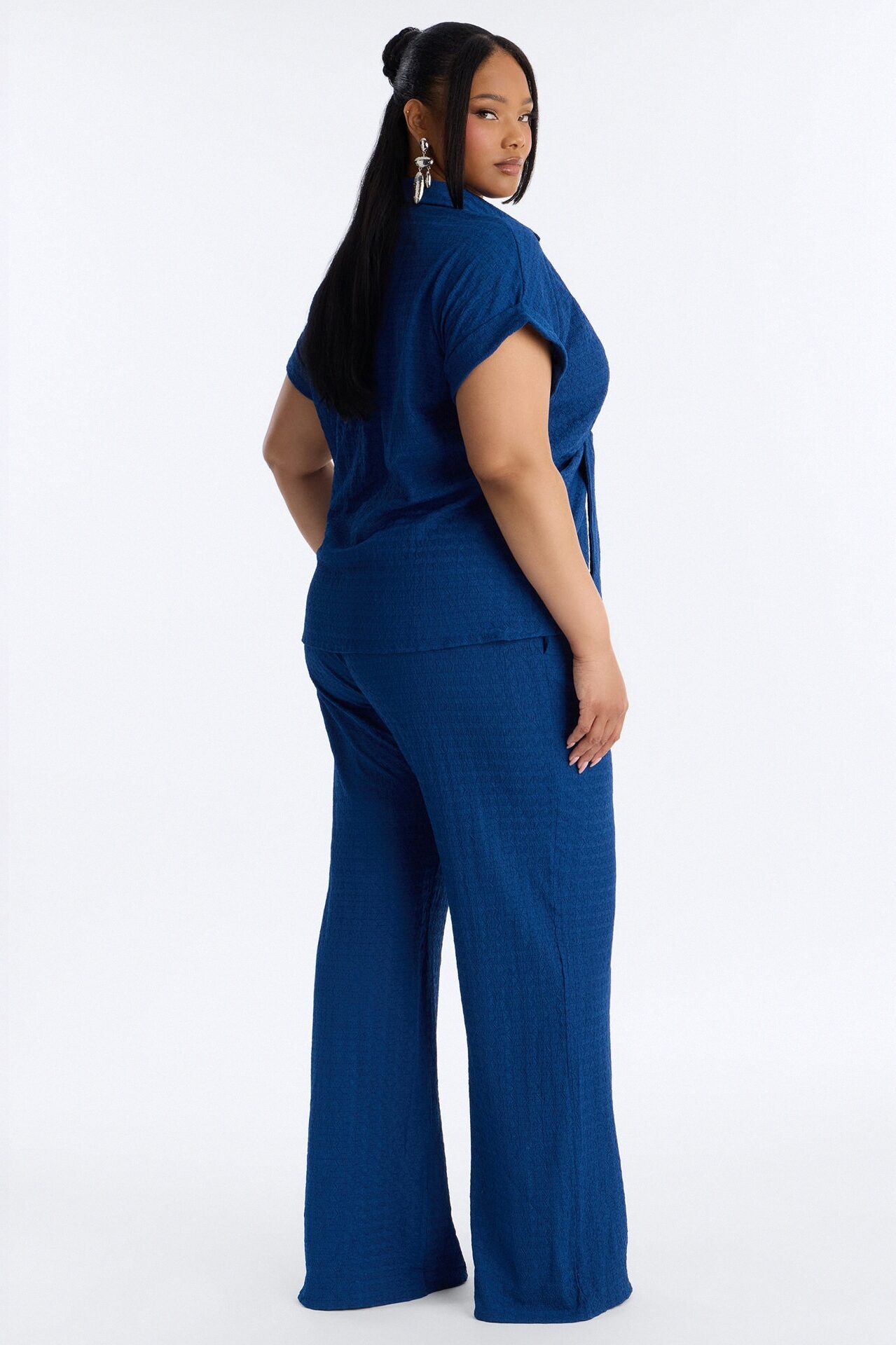 Ainsley Textured Tie Front Pant Set - Navy