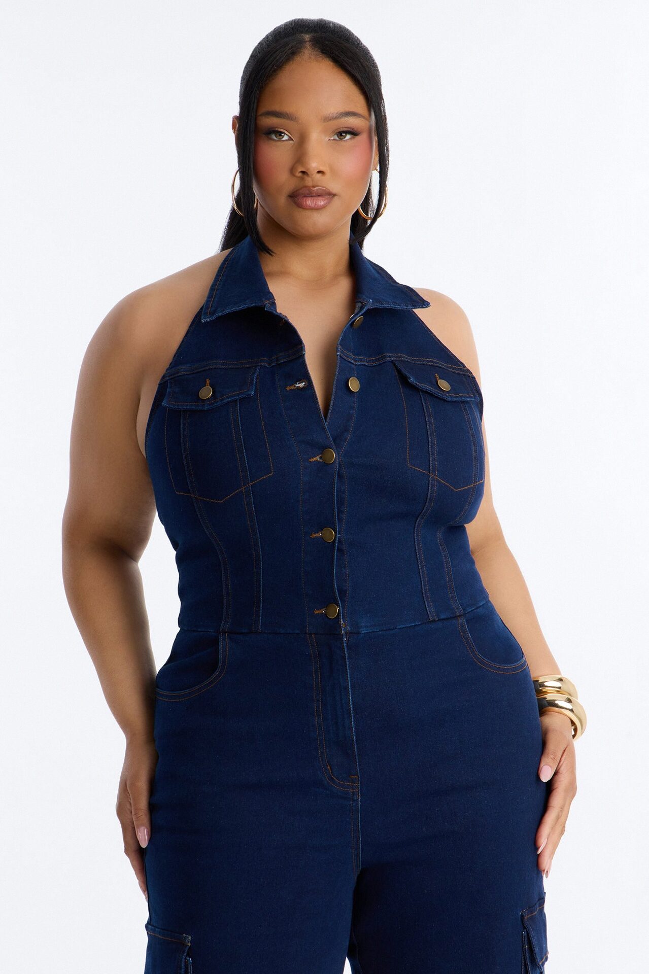 Jaime Denim Cargo Wide Leg Jumpsuit - Dark Wash