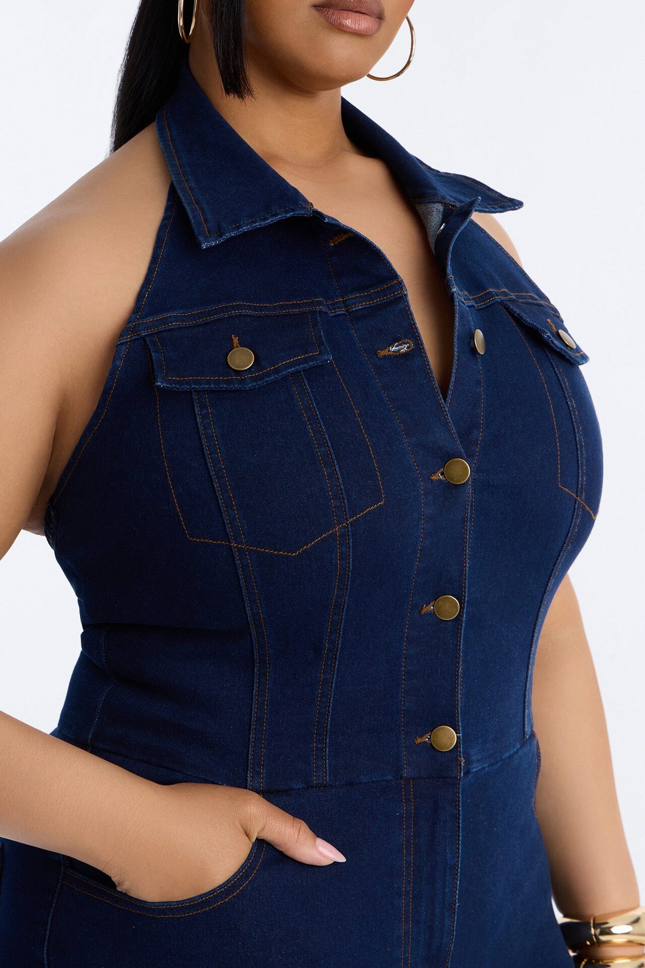 Jaime Denim Cargo Wide Leg Jumpsuit - Dark Wash