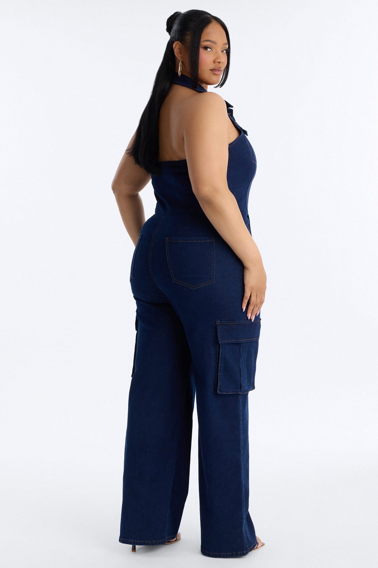 Jaime Denim Cargo Wide Leg Jumpsuit - Dark Wash