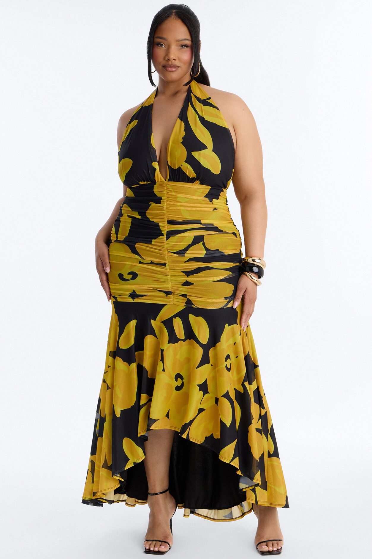 Golden Glow Mesh Maxi Dress - Black/Yellow