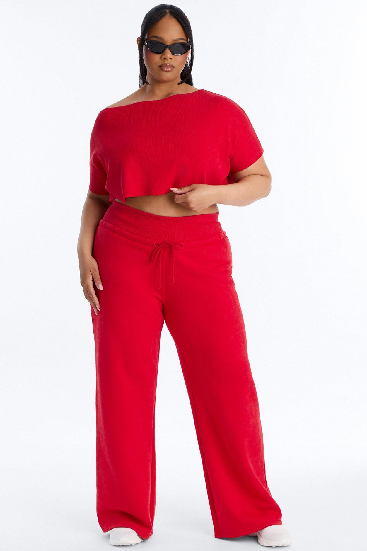 Mila Off Shoulder Top And Sweatpant Set - Red