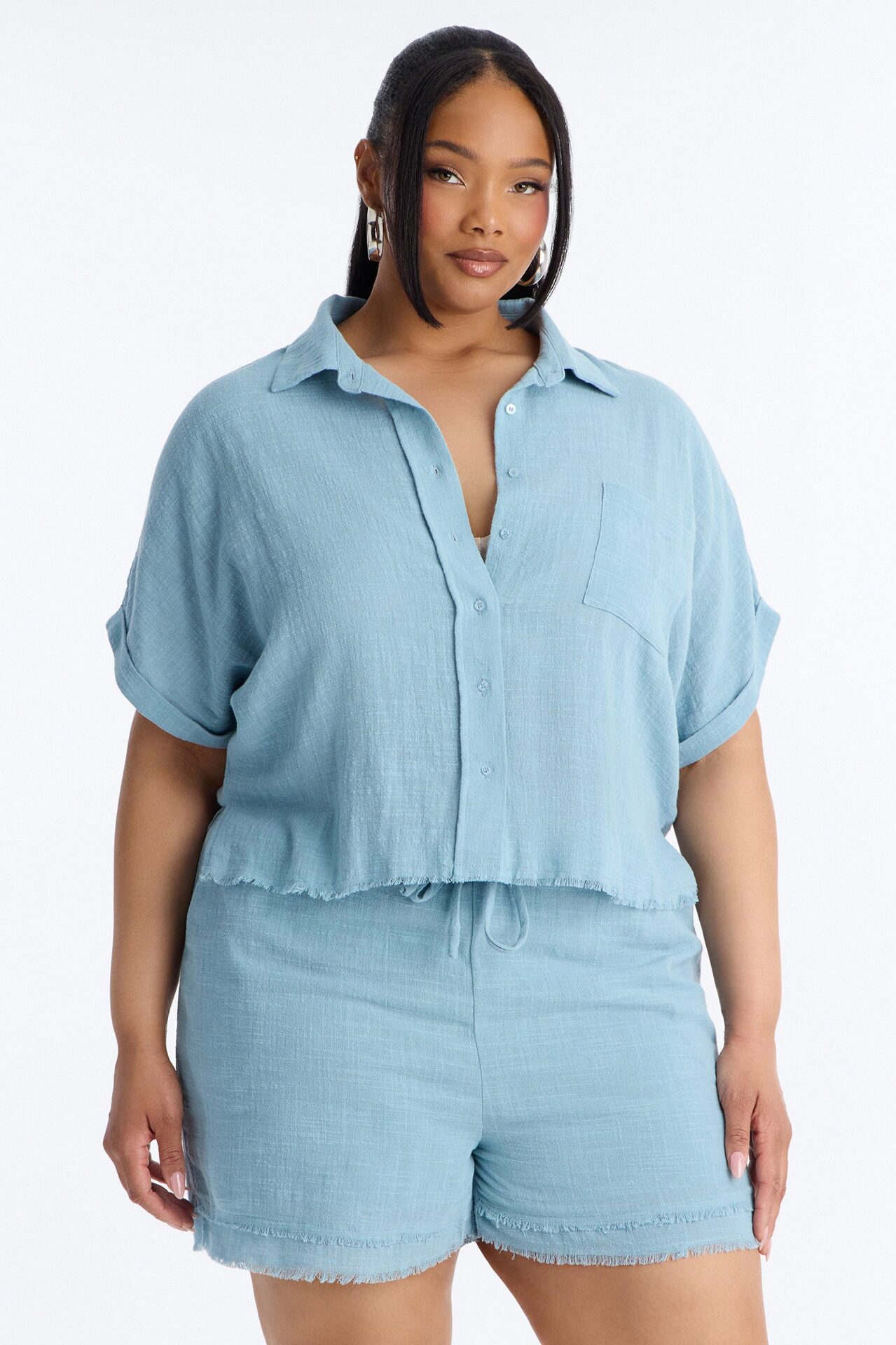 Easy Breezy Linen Short Set - Light Blue
