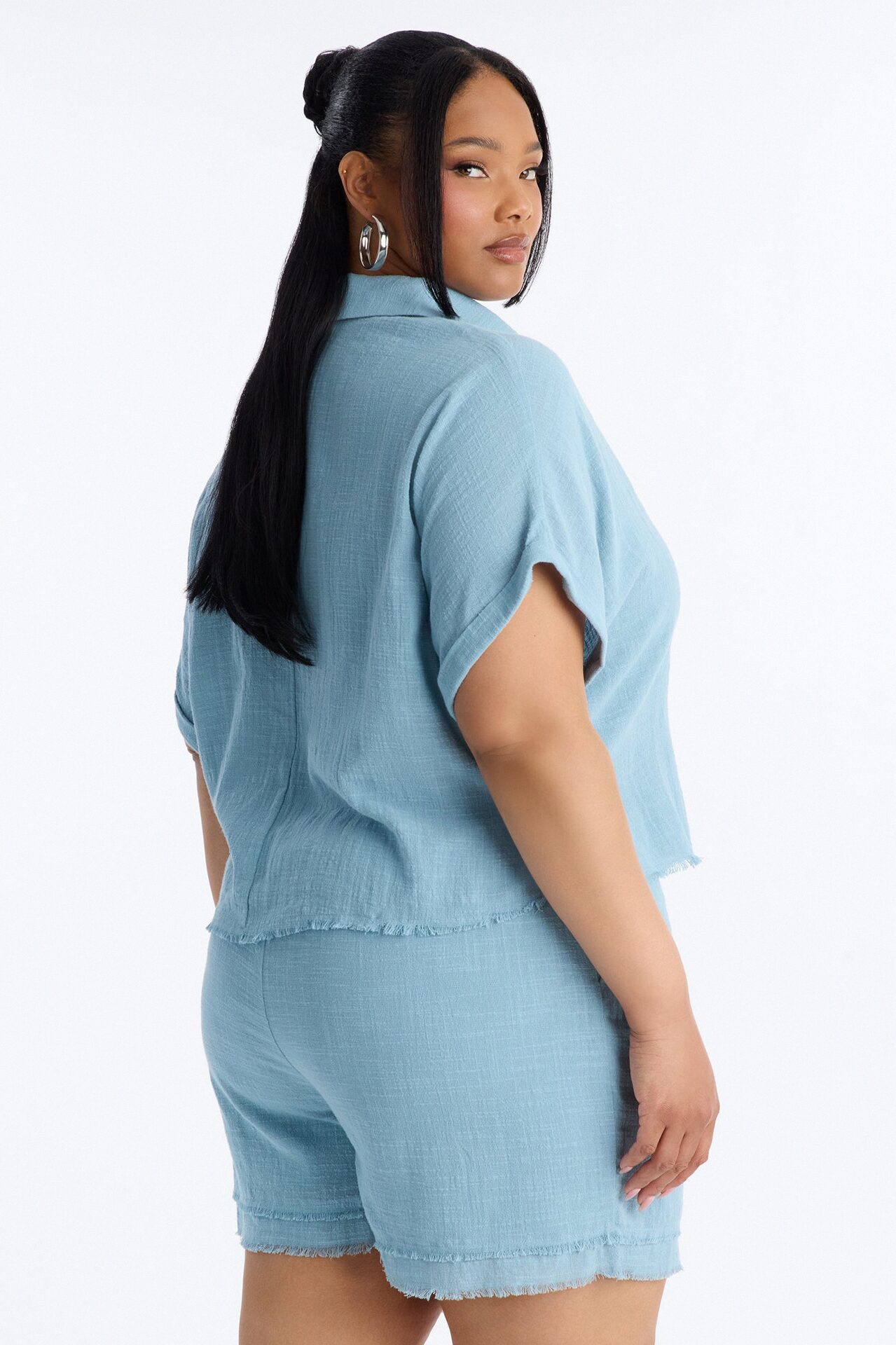 Easy Breezy Linen Short Set - Light Blue