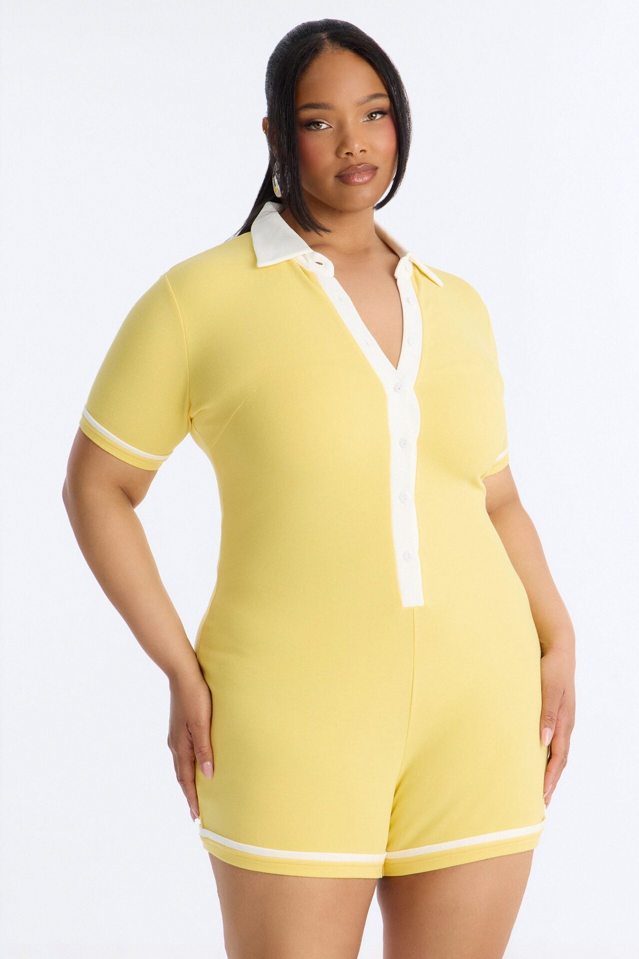 Get Together Ribbed Collar Romper - Butter Yellow