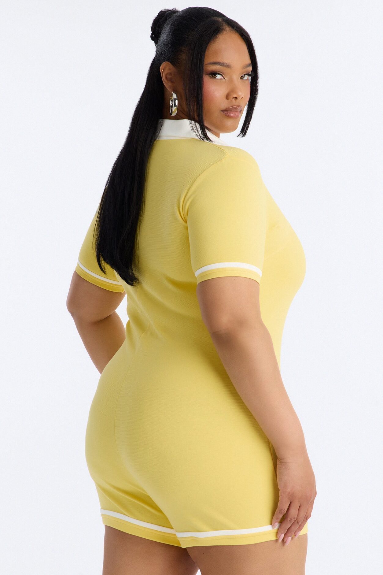 Get Together Ribbed Collar Romper - Butter Yellow