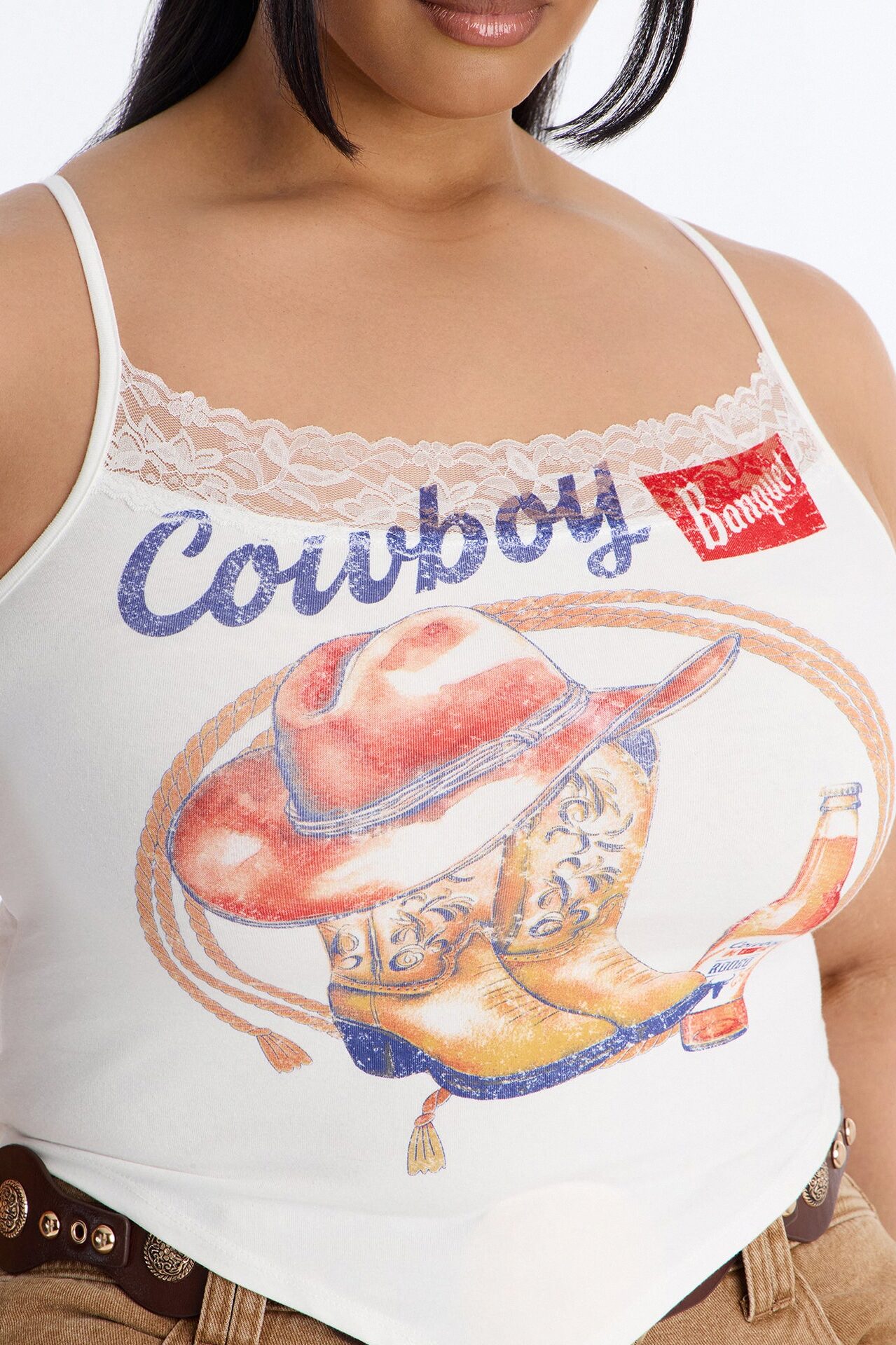 Cowboys Have Fun Lace Trim Tank Top - White/combo