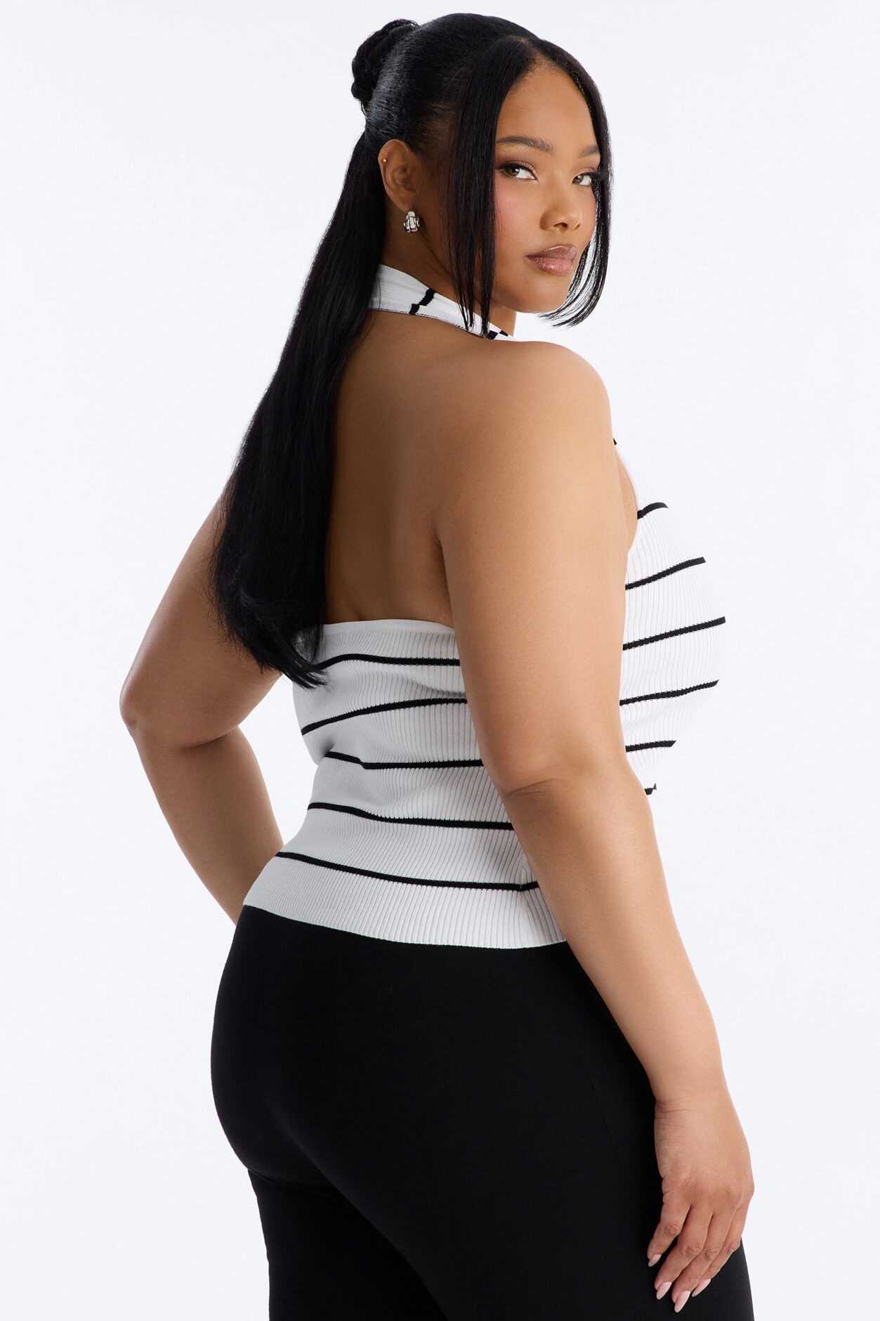 Katrina Striped Ribbed Halter Top - Ivory/combo