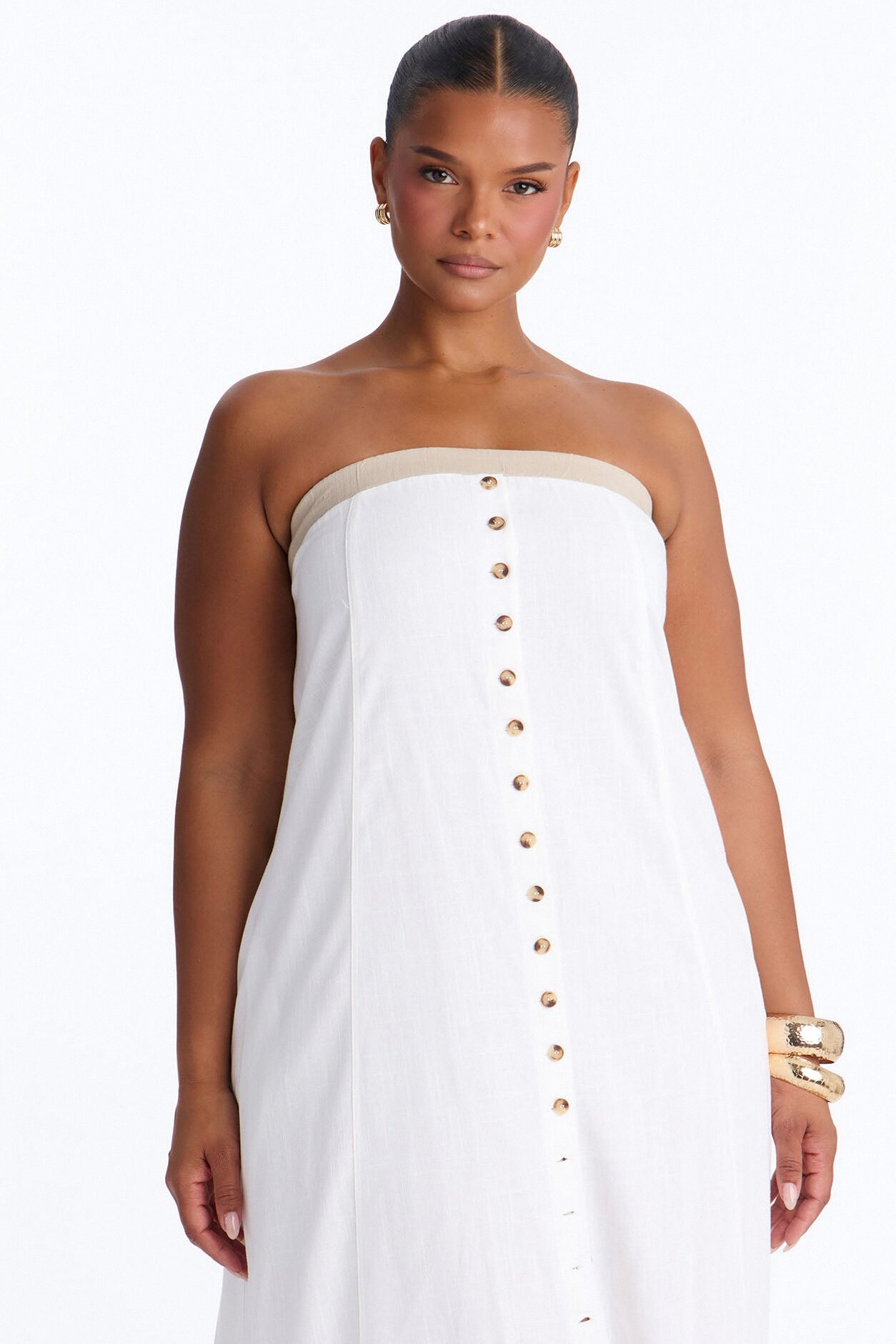 Keep It Cool Button Up Linen Maxi Dress - Cream/combo
