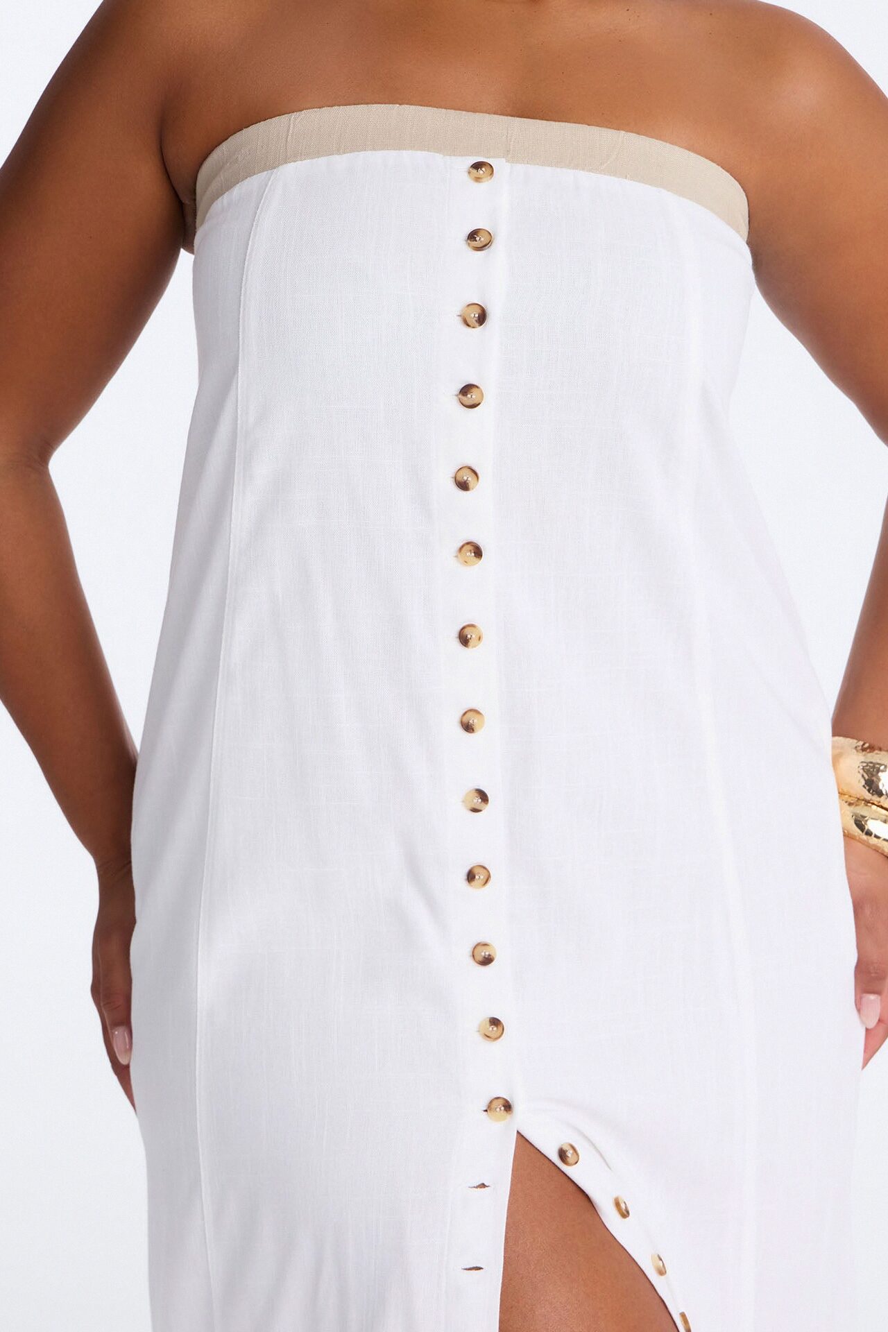Keep It Cool Button Up Linen Maxi Dress - Cream/combo