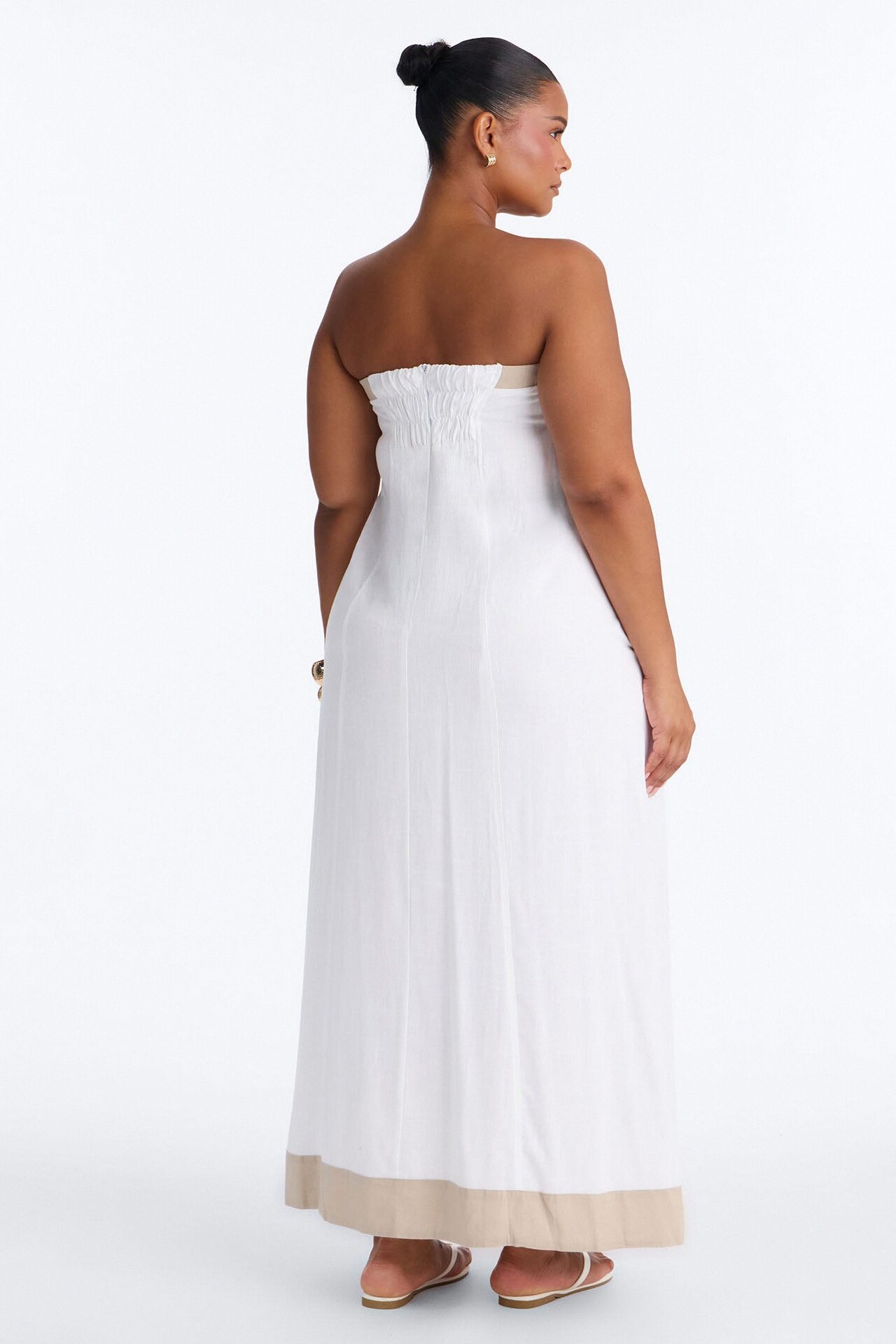 Keep It Cool Button Up Linen Maxi Dress - Cream/combo