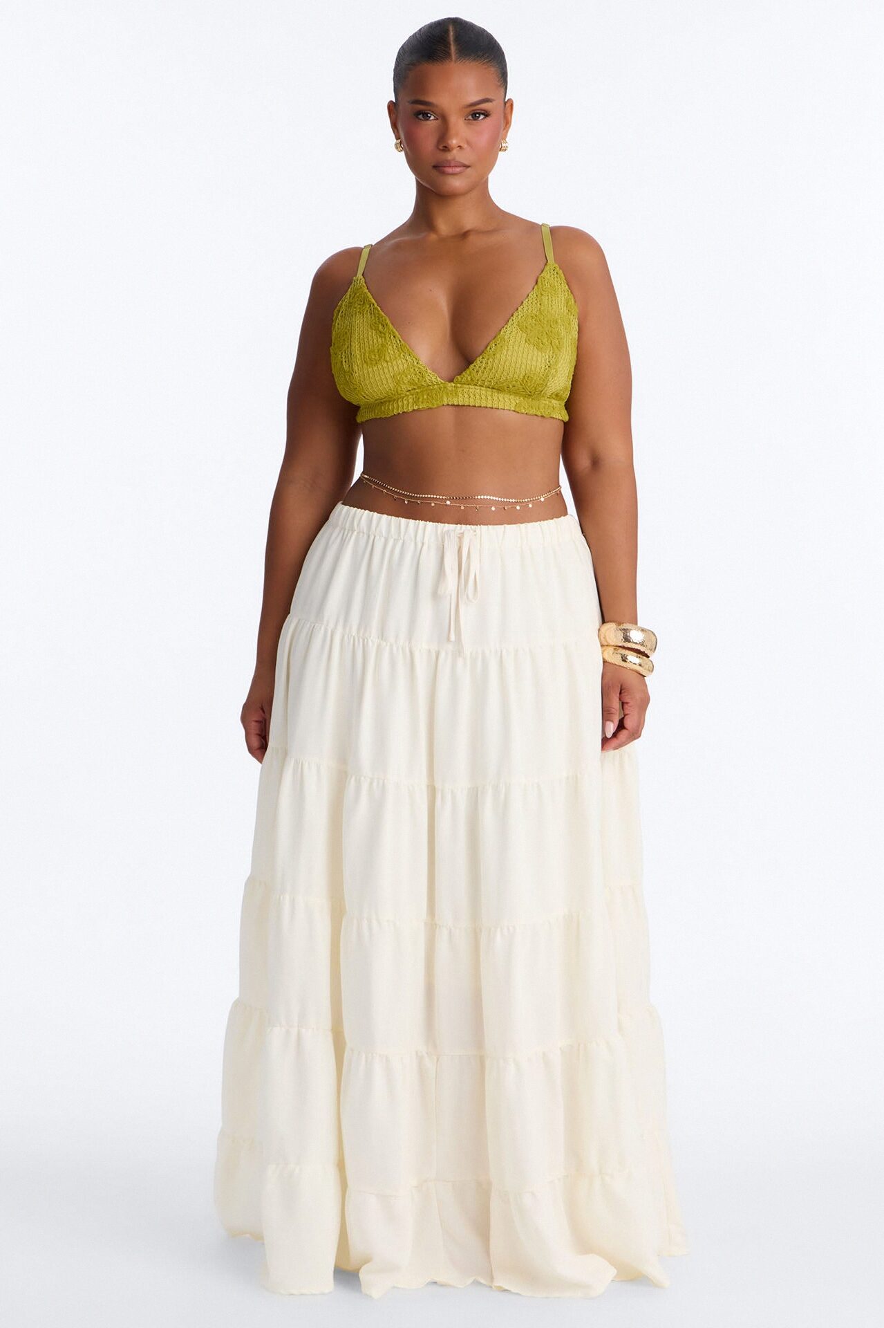 Aza Low Rise Tiered Maxi Skirt - Off White